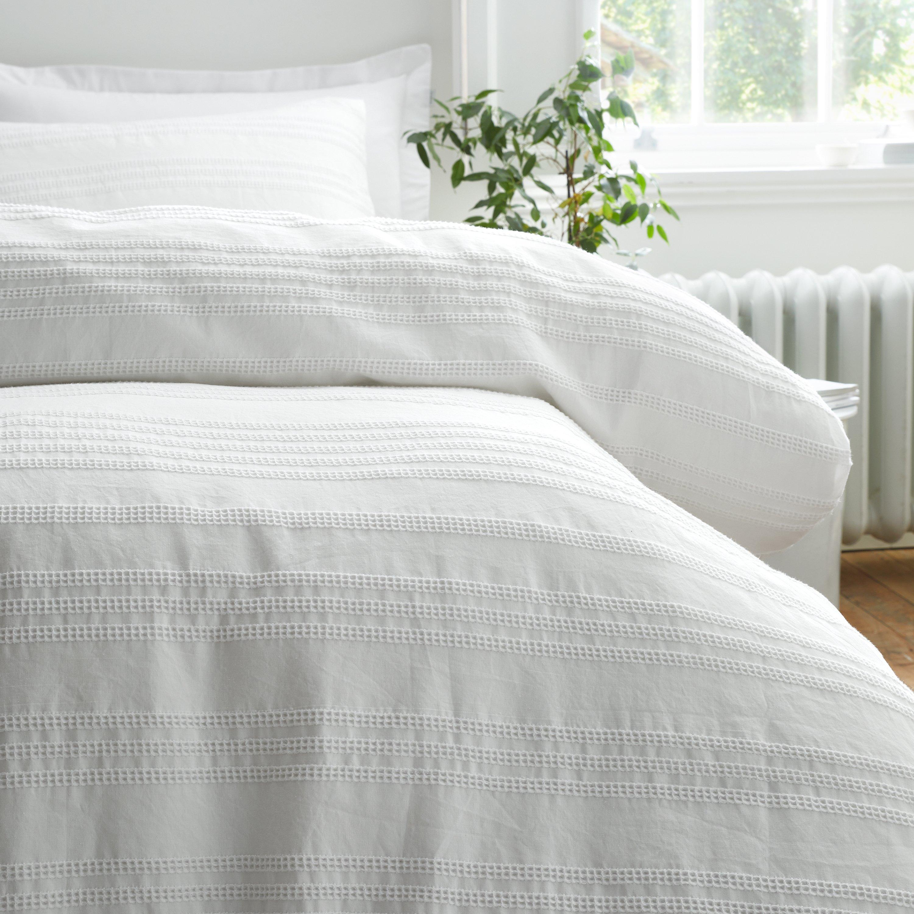 White - Bianca - Waffle Cotton Stripe Duvet Cover Set - 3