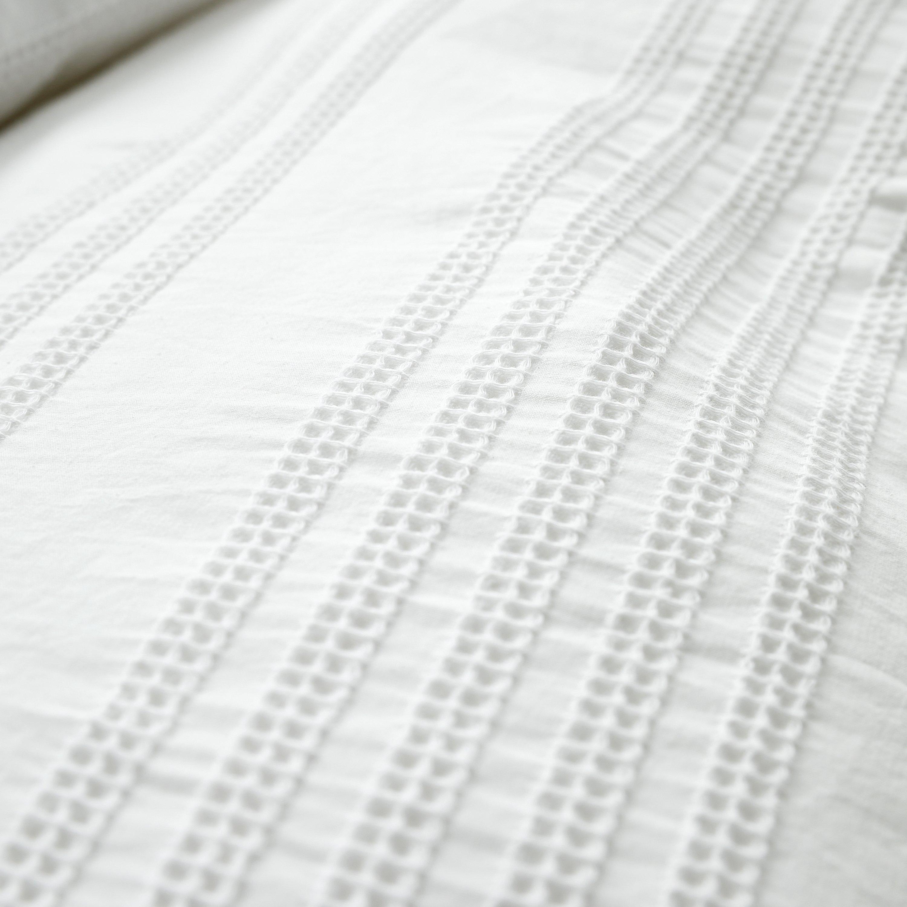 White - Bianca - Waffle Cotton Stripe Duvet Cover Set - 5