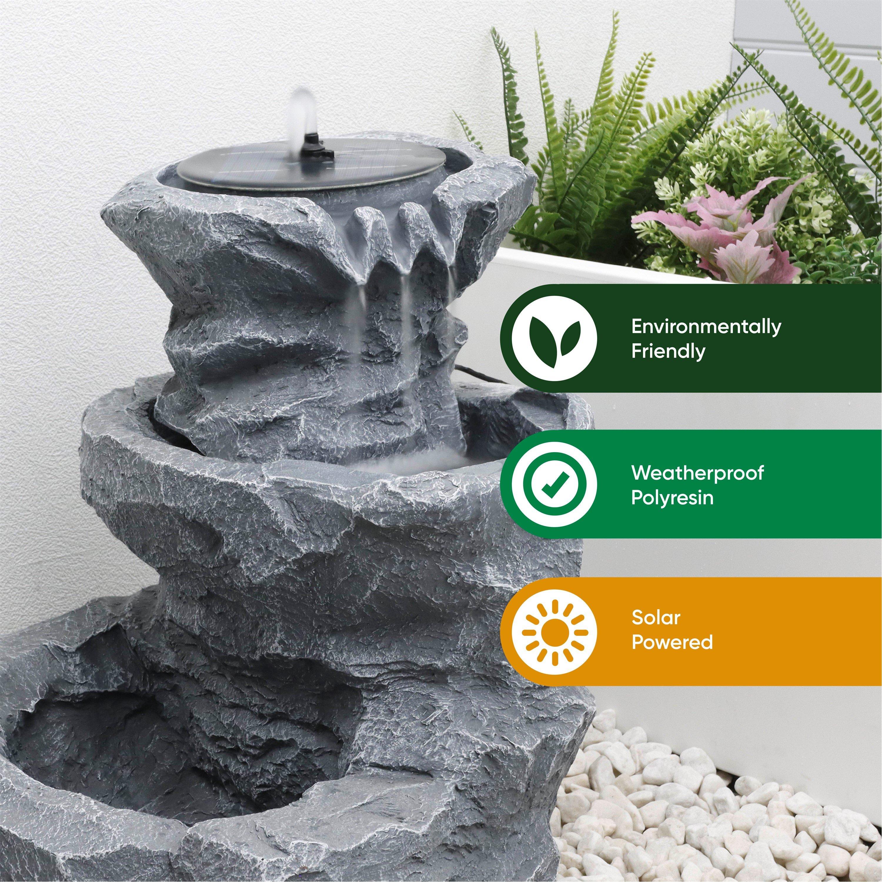 Grey - Streetwize - Planter Solar Water Feature Battery Backup - 4