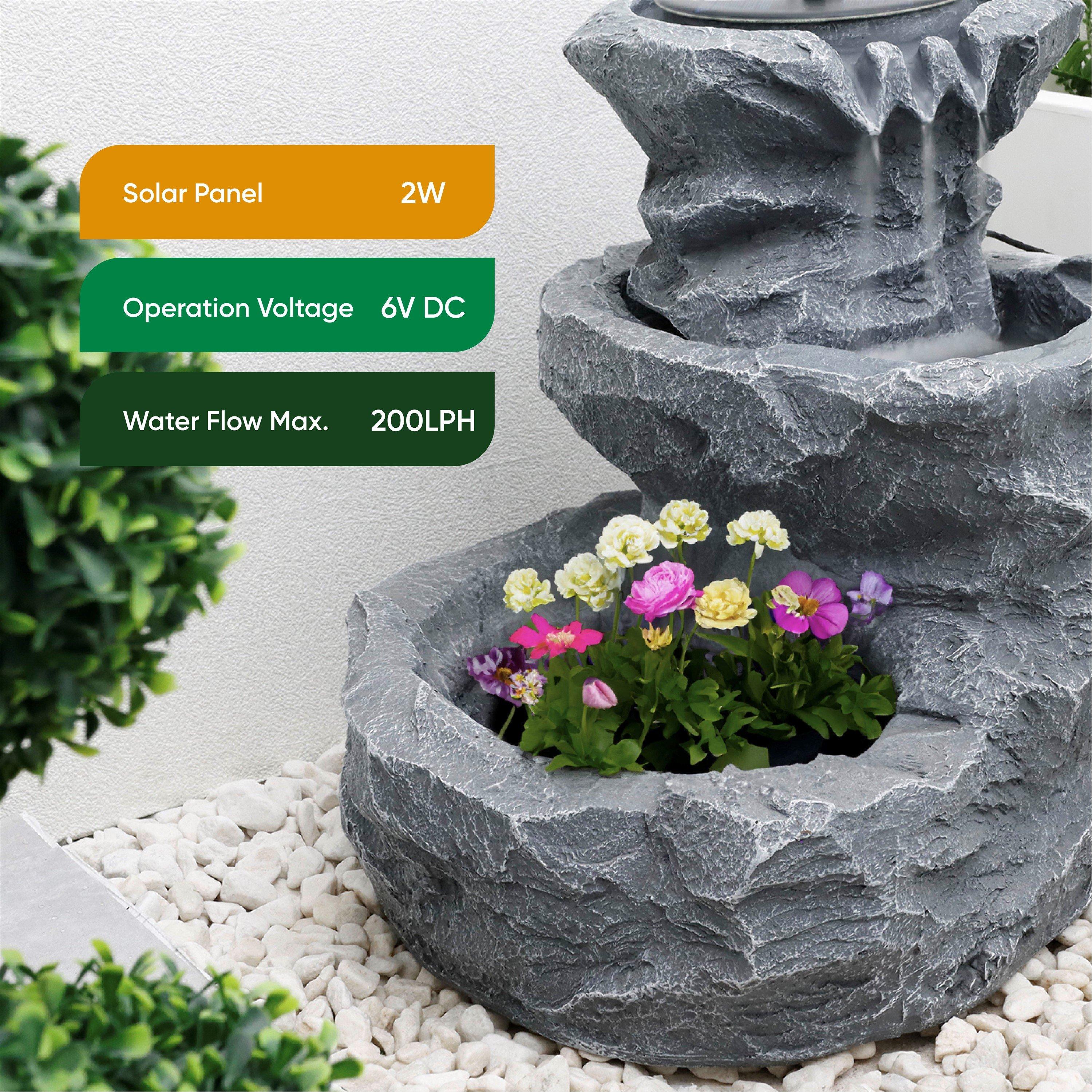 Grey - Streetwize - Planter Solar Water Feature Battery Backup - 6