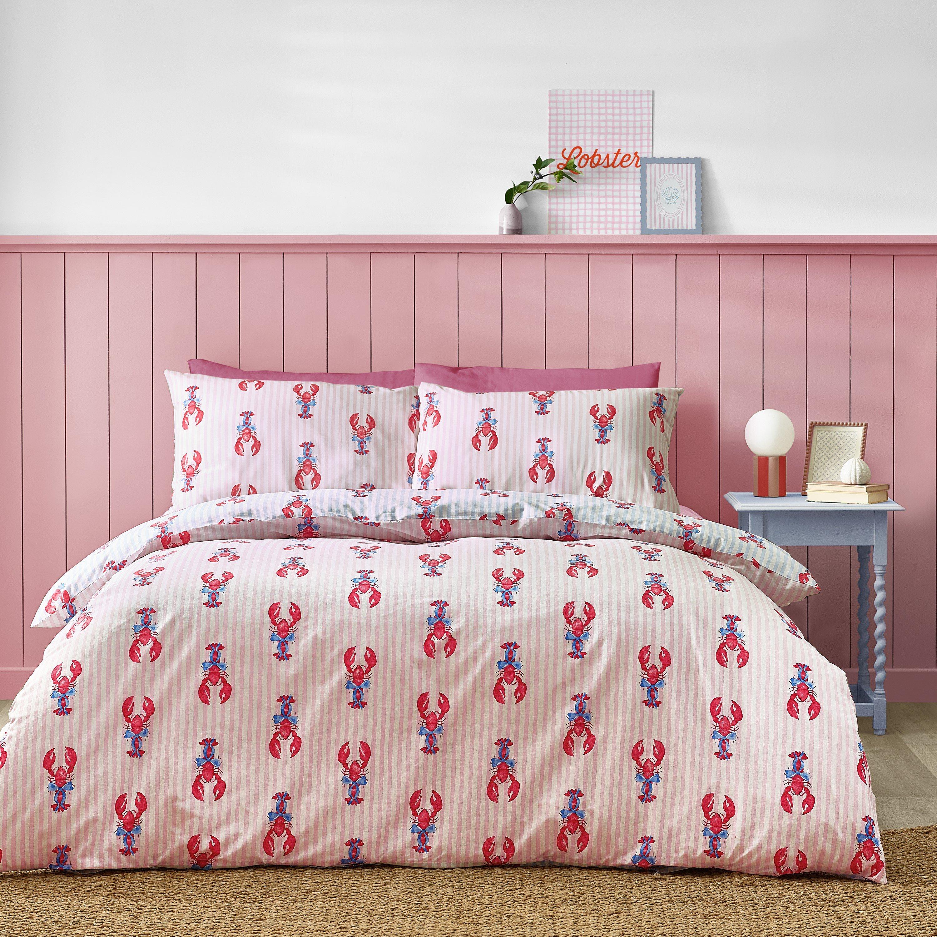 Pink / Blue - Sassy B - Lobster Stripe Reversible Duvet Cover Set - 1