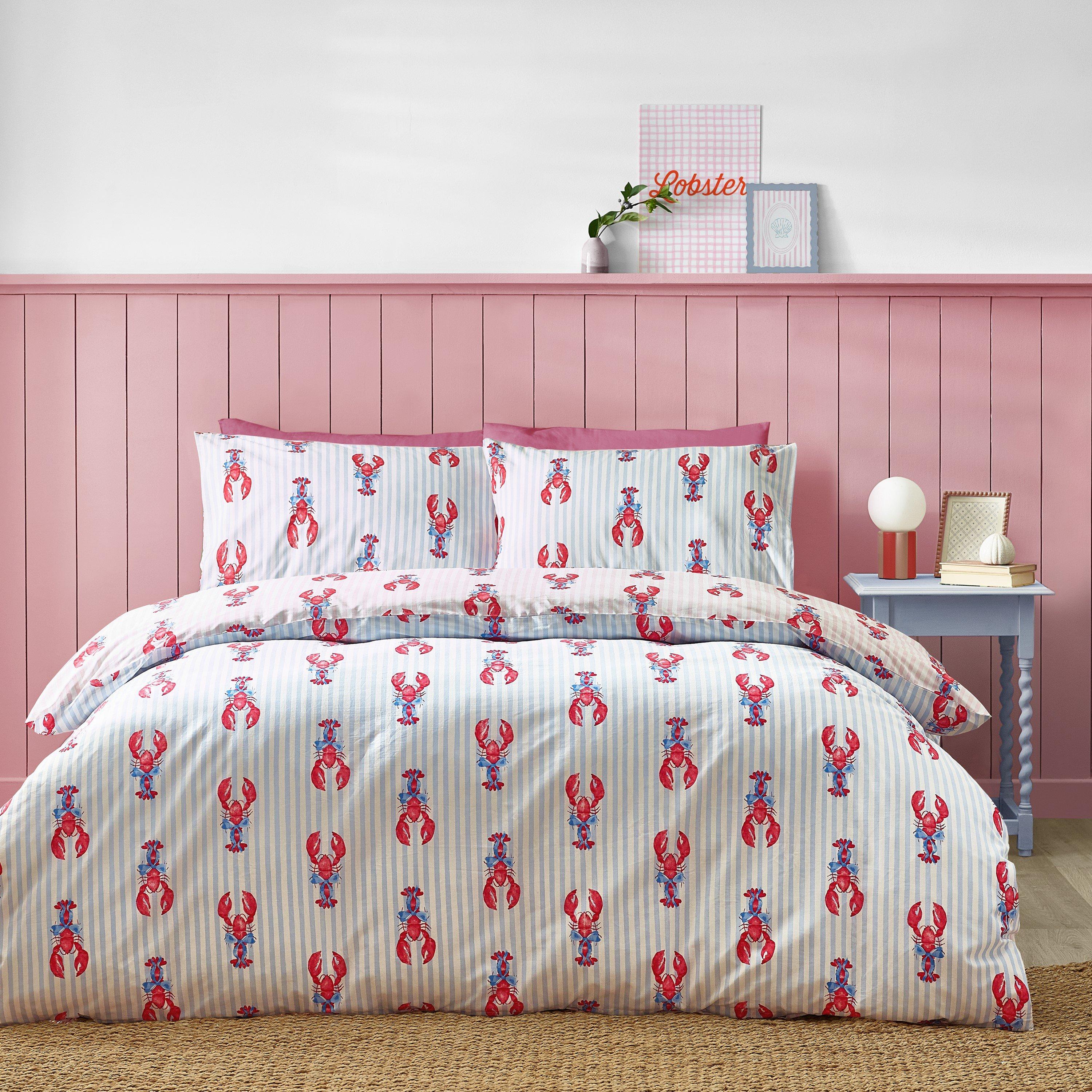 Pink / Blue - Sassy B - Lobster Stripe Reversible Duvet Cover Set - 2