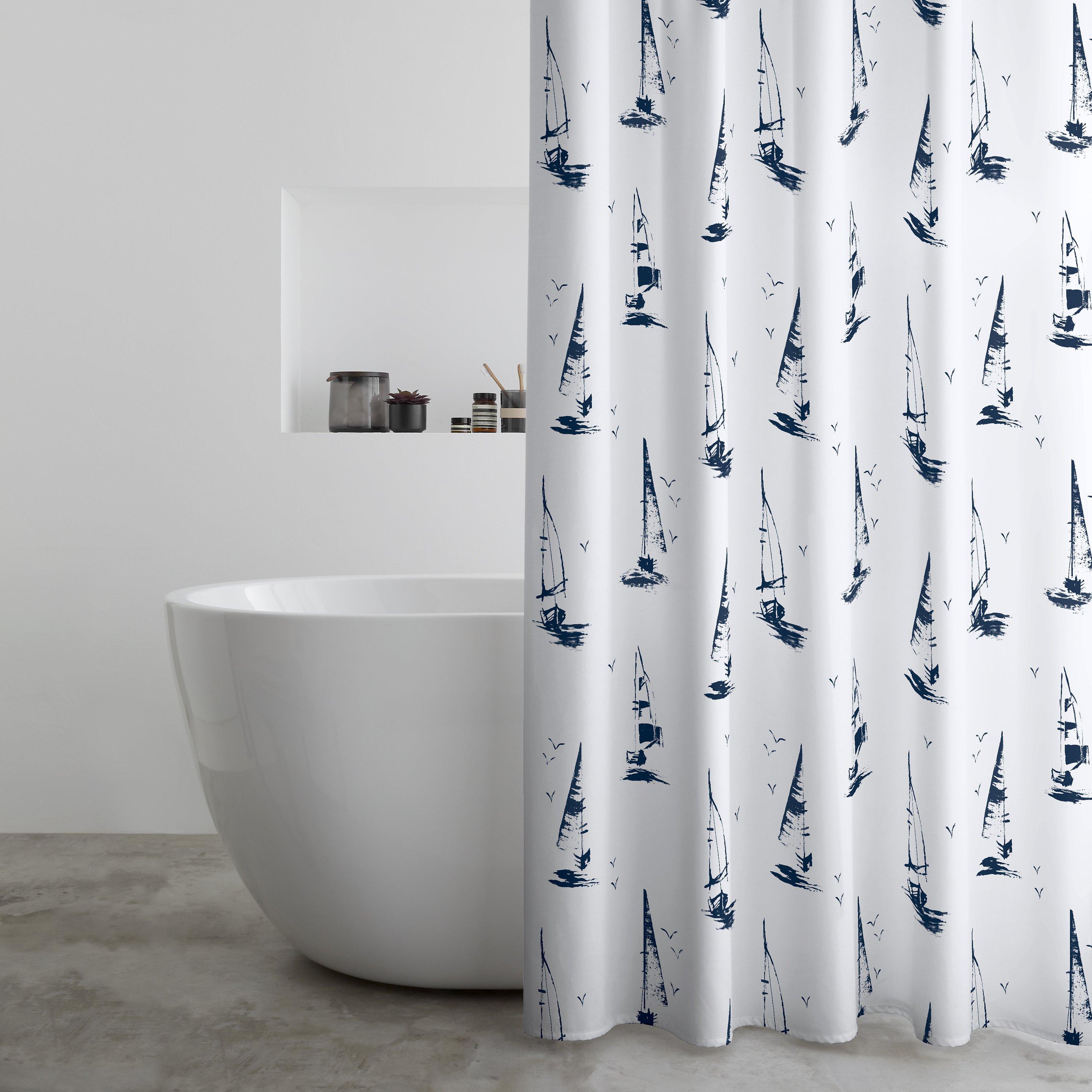 Catherine Lansfield  Salcombe Boats Shower Curtain Panel - White - 180x180cm