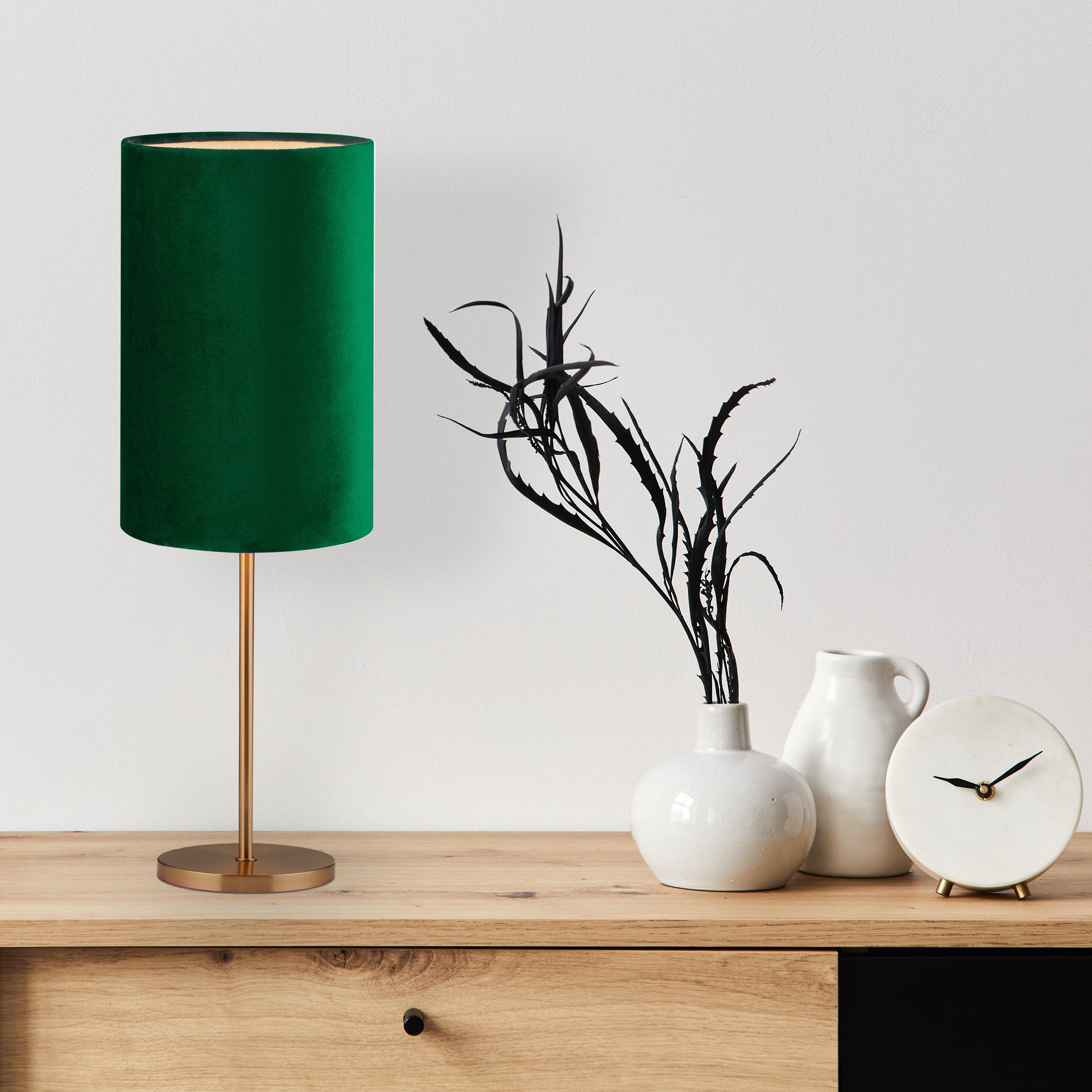 Gold - Lighting Collection - Deep Green Velvet & Dark Gold Table Lamp - 1