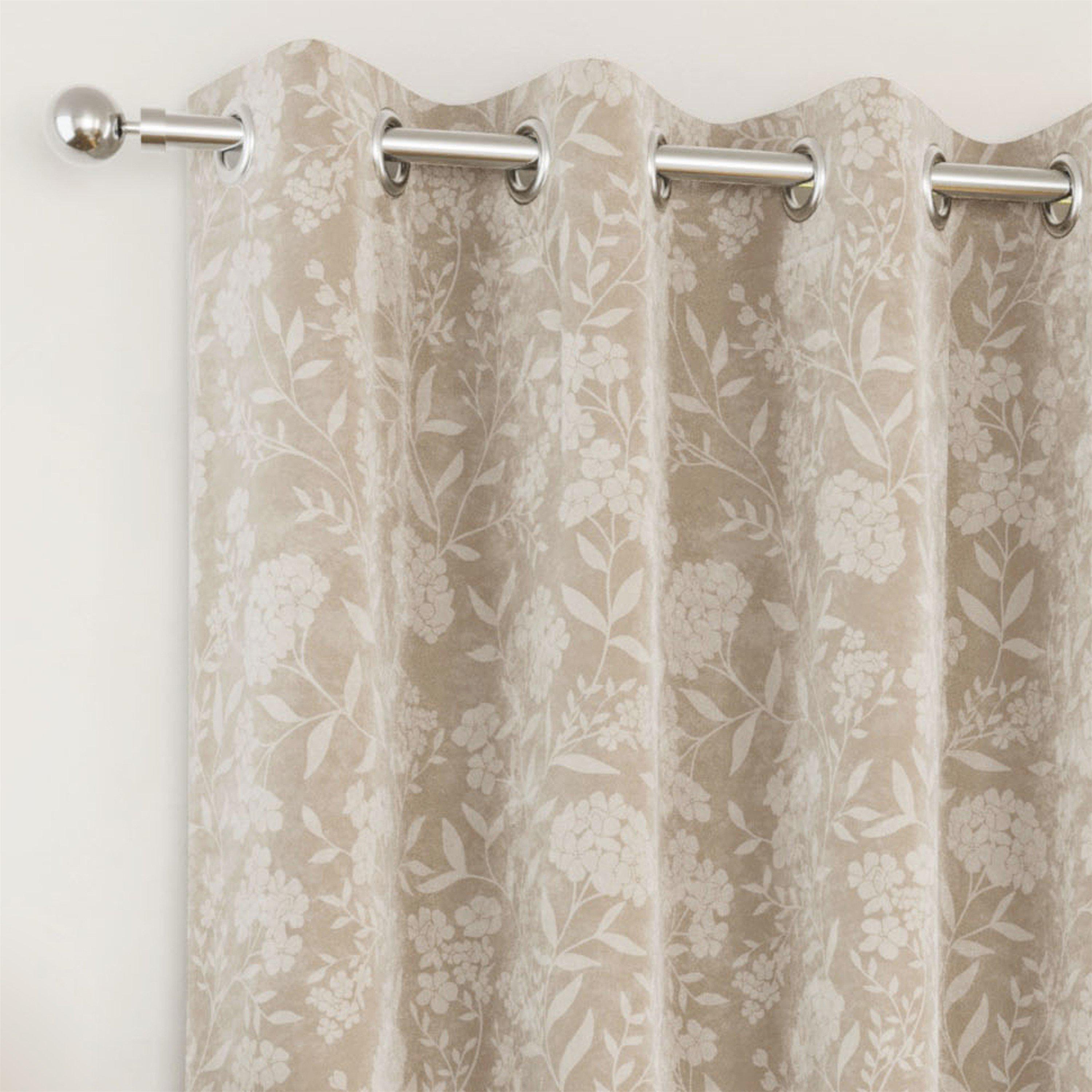 Cream - Enhanced Living - Cuba Cream Floral 100% Blackout Eyelet Curtains - 2