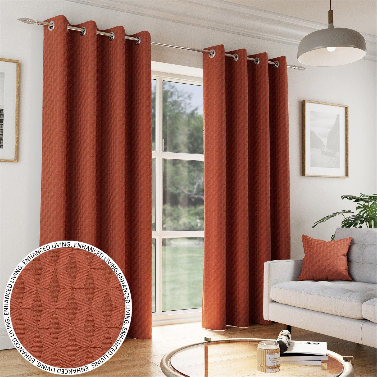 Enhanced Living  Tokyo Room Darkening Velvet Eyelet Curtains - Orange - 168x137cm