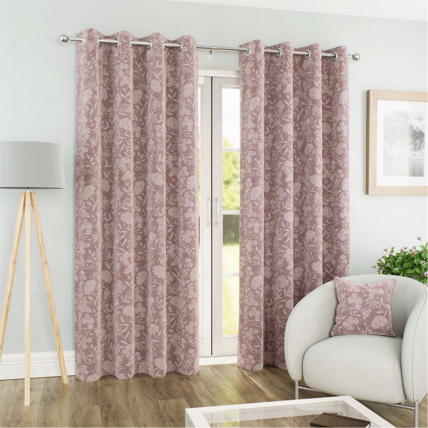 Pink - Enhanced Living - Cuba Pink Floral 100% Blackout Eyelet Curtains - 2