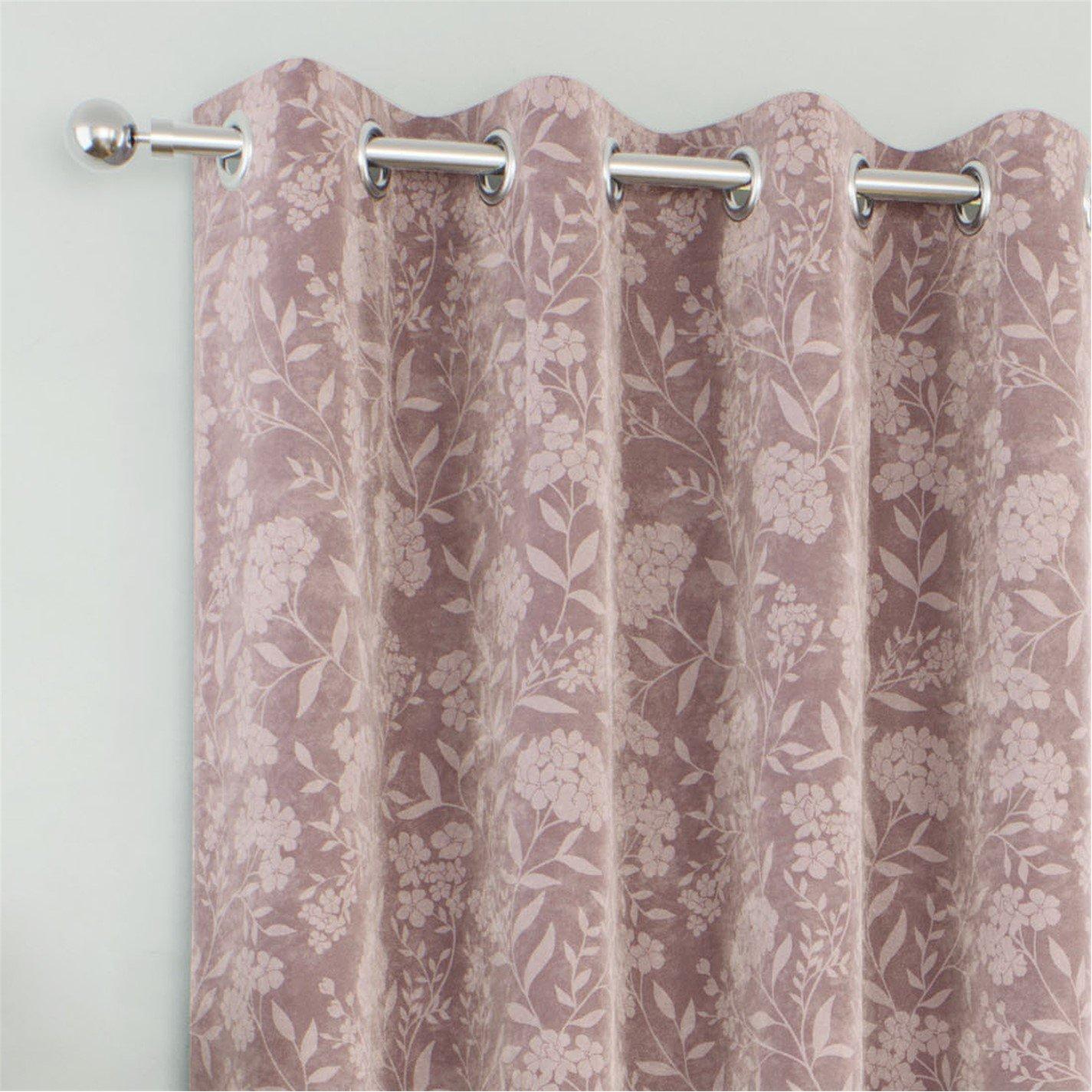 Pink - Enhanced Living - Cuba Pink Floral 100% Blackout Eyelet Curtains - 3