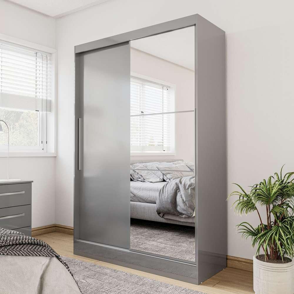 Grey - Birlea - Lynx 2 Door Sliding Wardrobe With Mirror - 1