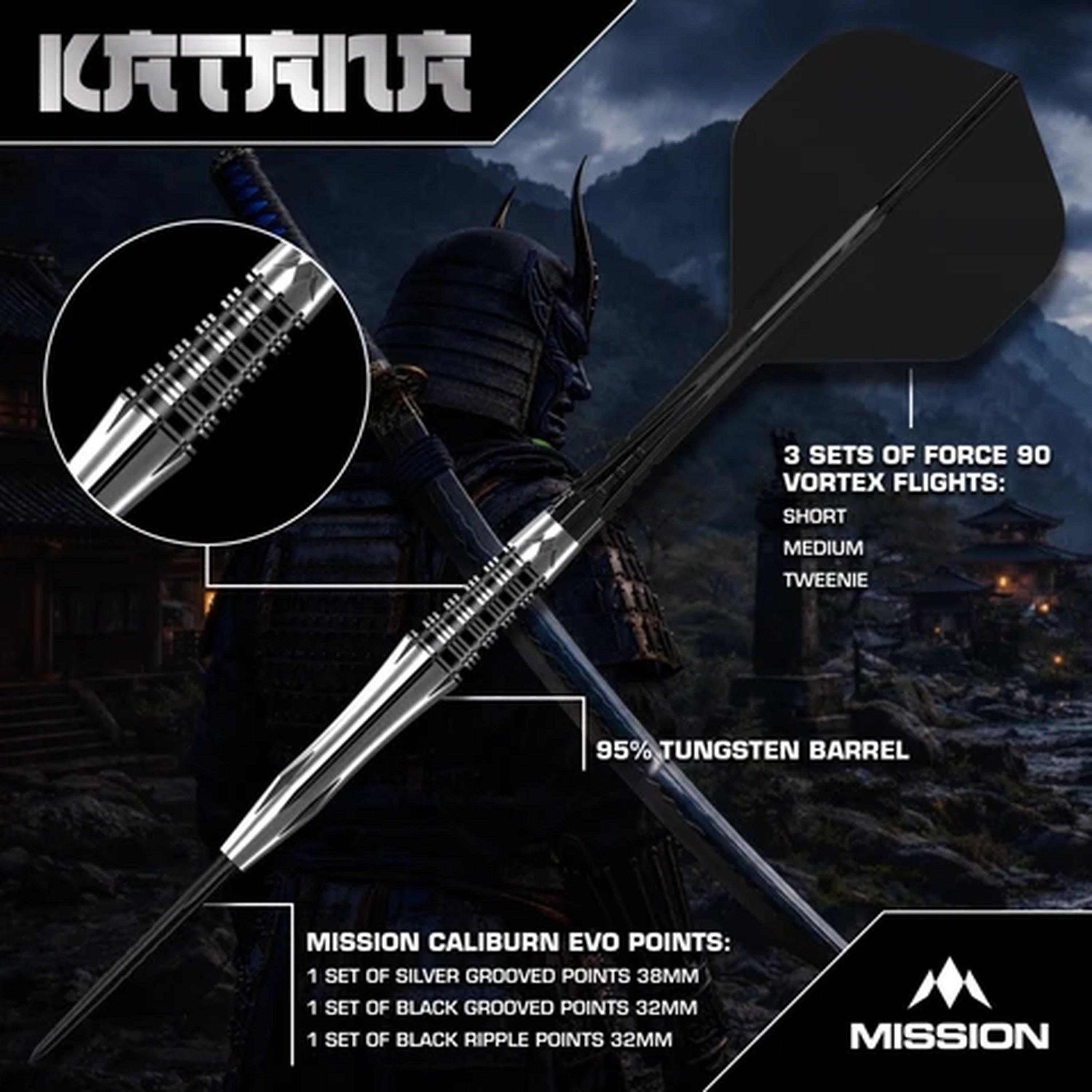 Black - Mission Darts - Mission Katana Darts - Steel Tip - 95% Tungsten - 2