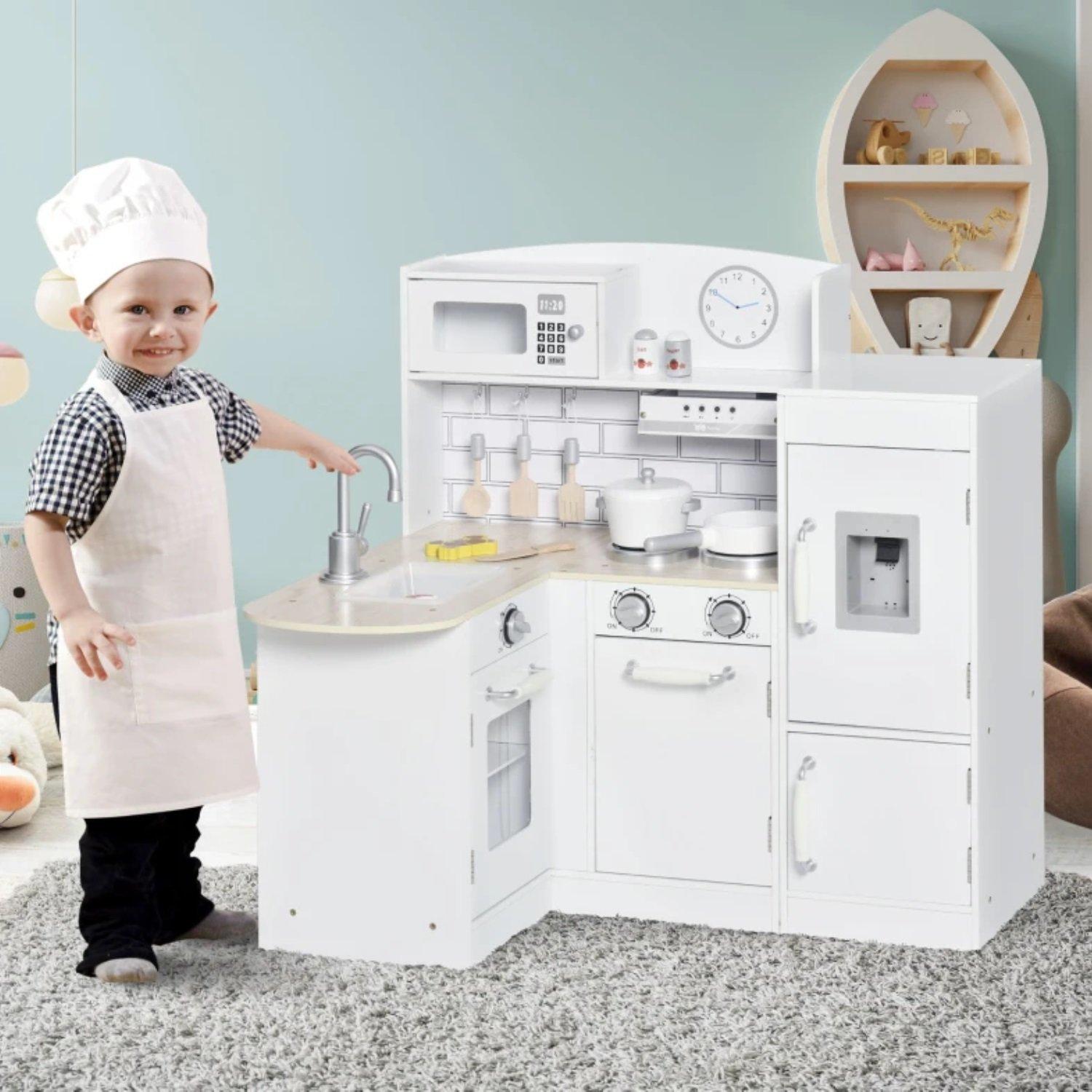 White - HOMCOM - HOMCOM Kids Wooden Play Kitchen Set - 2