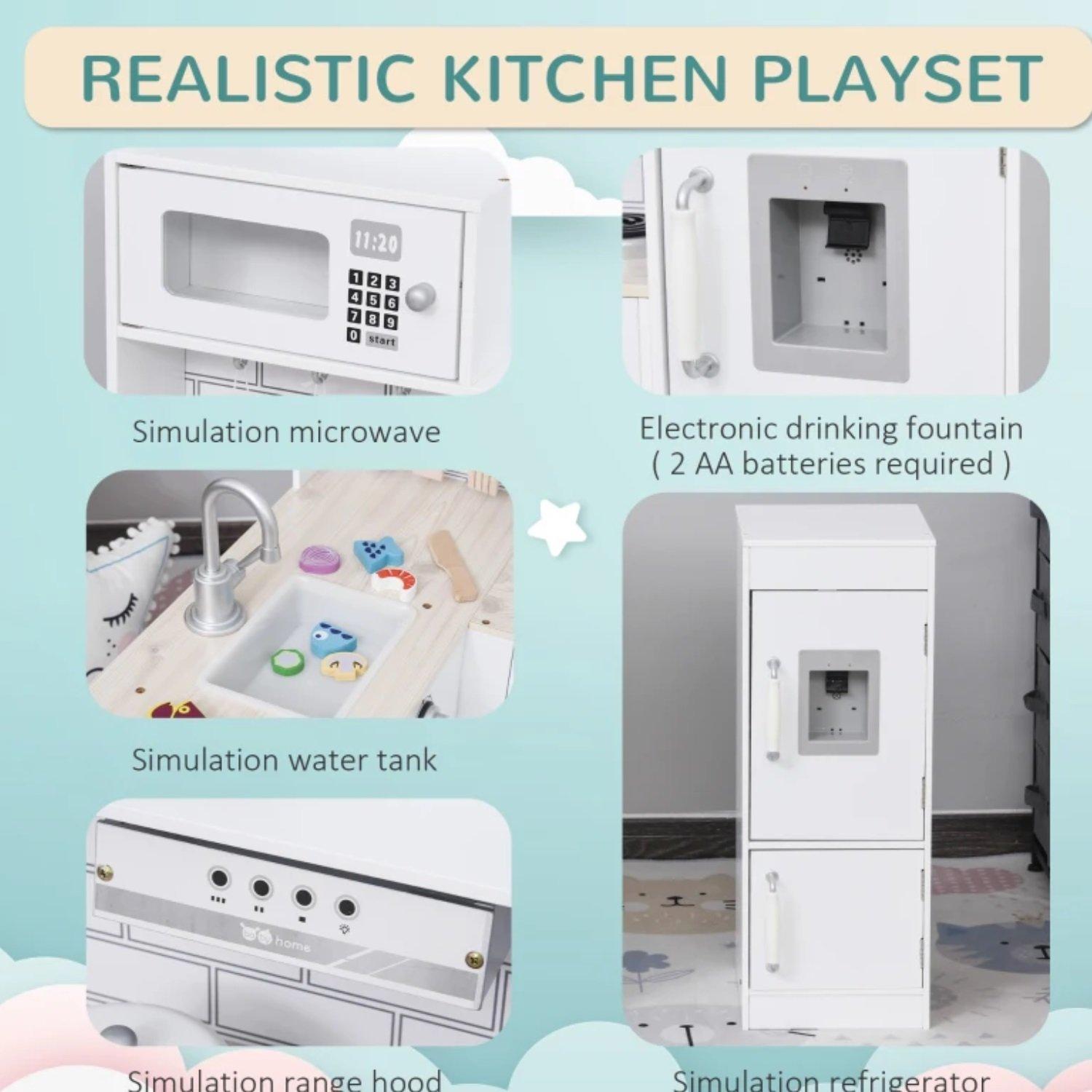 White - HOMCOM - HOMCOM Kids Wooden Play Kitchen Set - 6