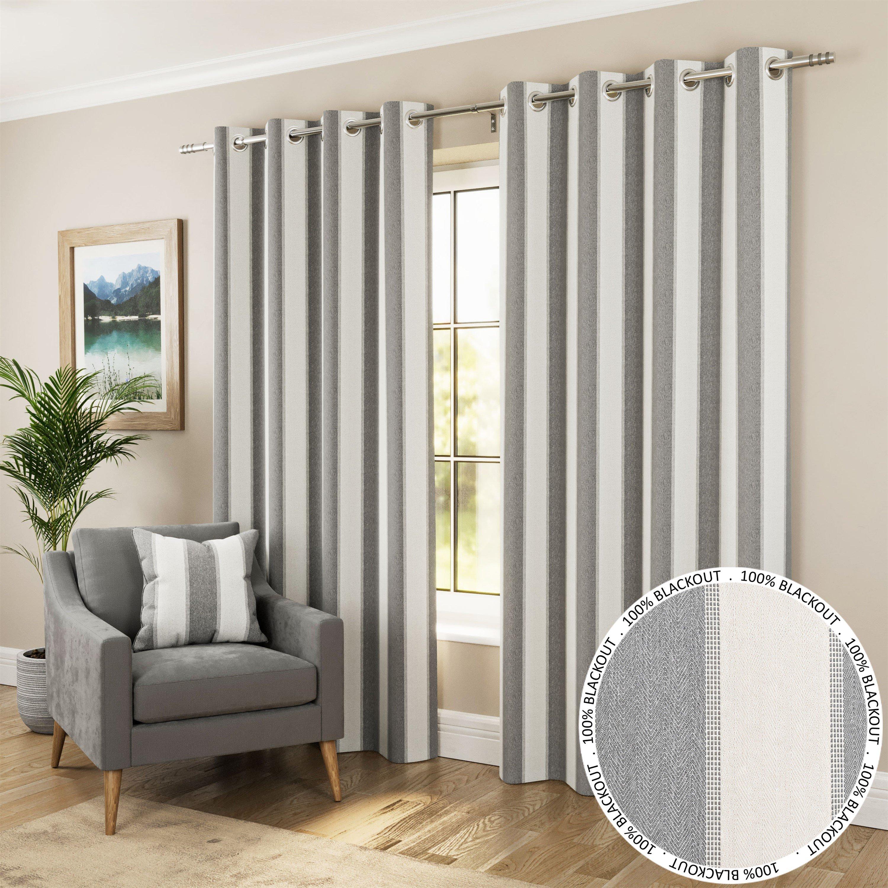 Grey - Enhanced Living - Henley Grey 100% Blackout Eyelet Curtains - 1