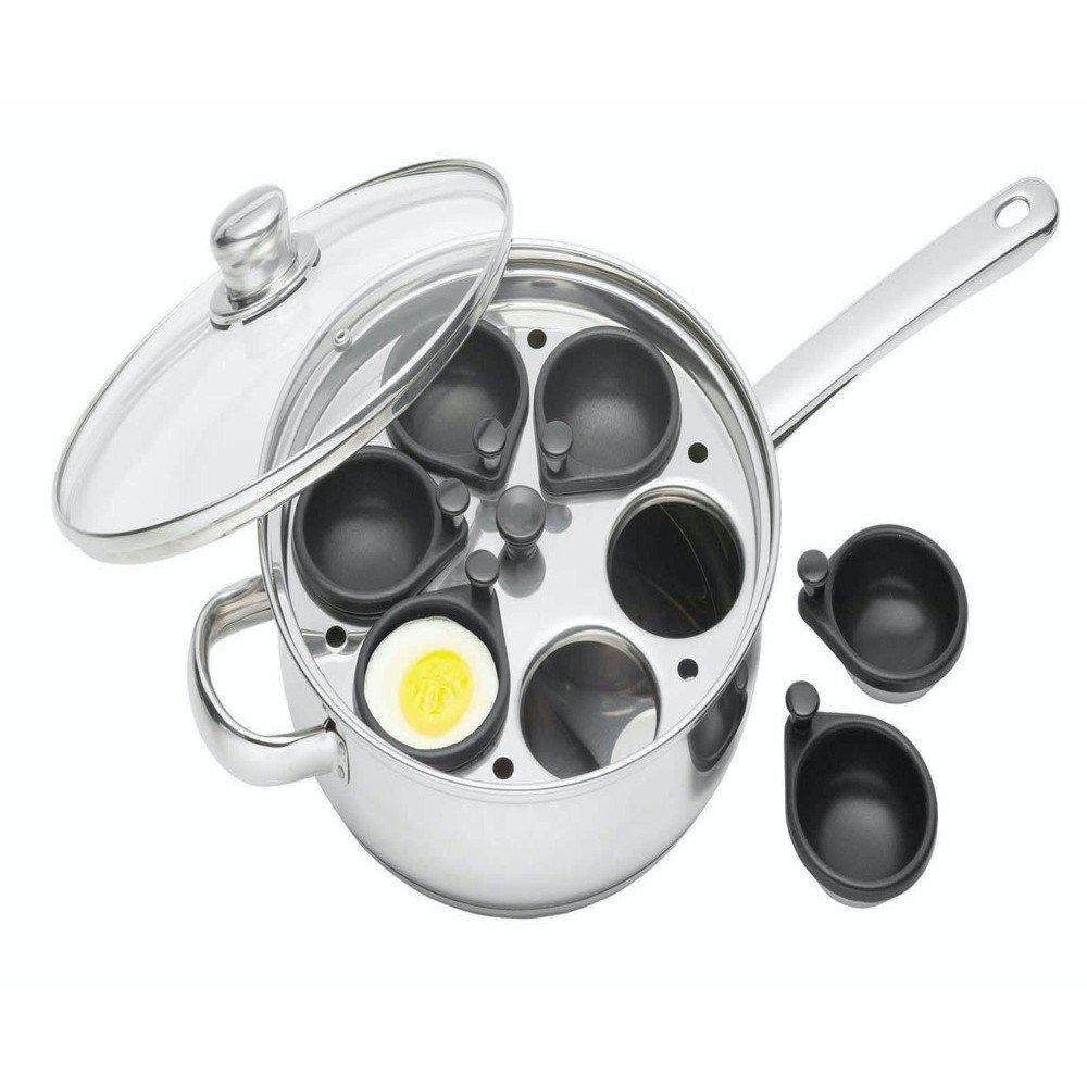 Kitchencraft  Stainless Steel 6-Hole Egg Poacher - Silver - 18x32.5cm