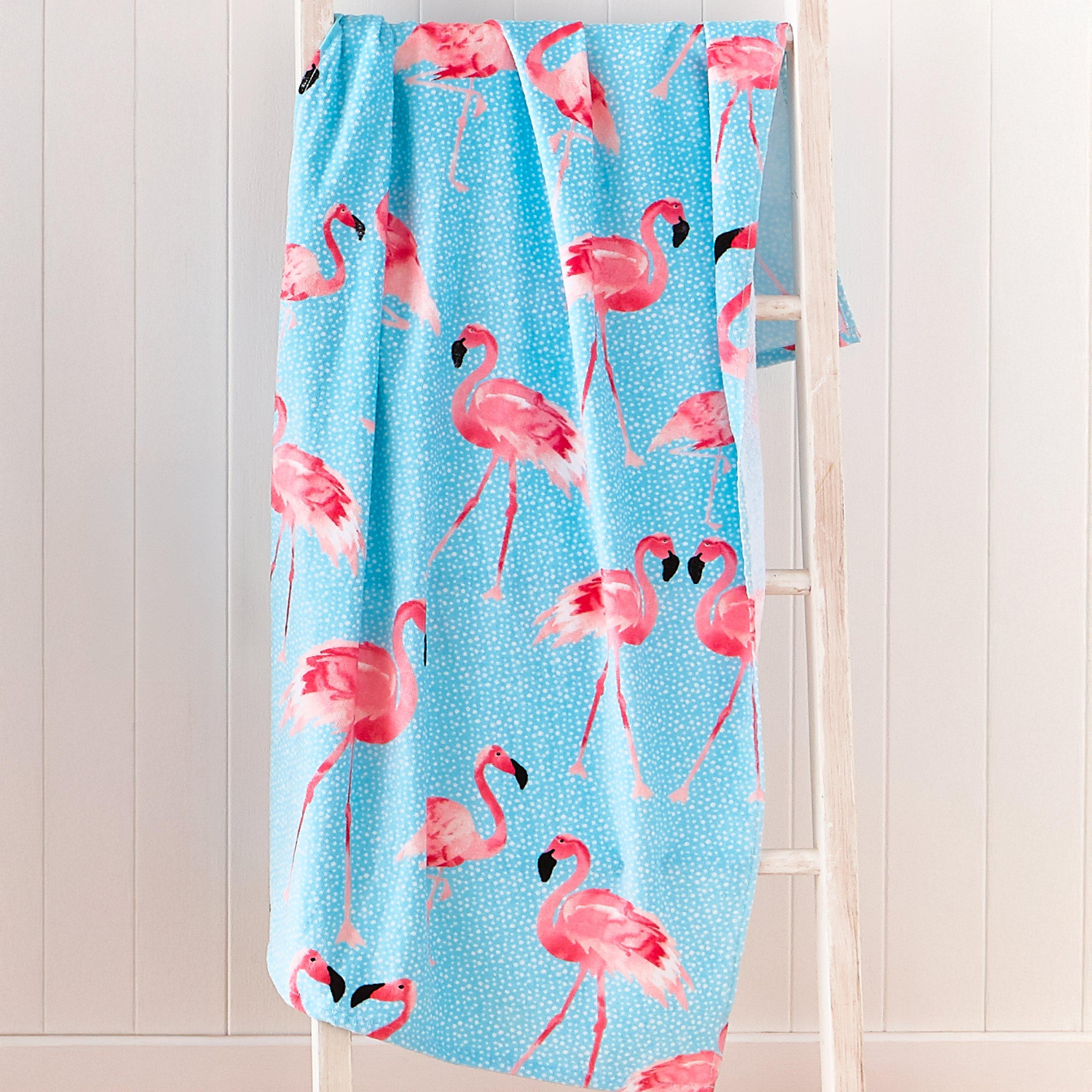 Catherine Lansfield  Flamingo Cotton Beach Towel - Blue - 76x160cm