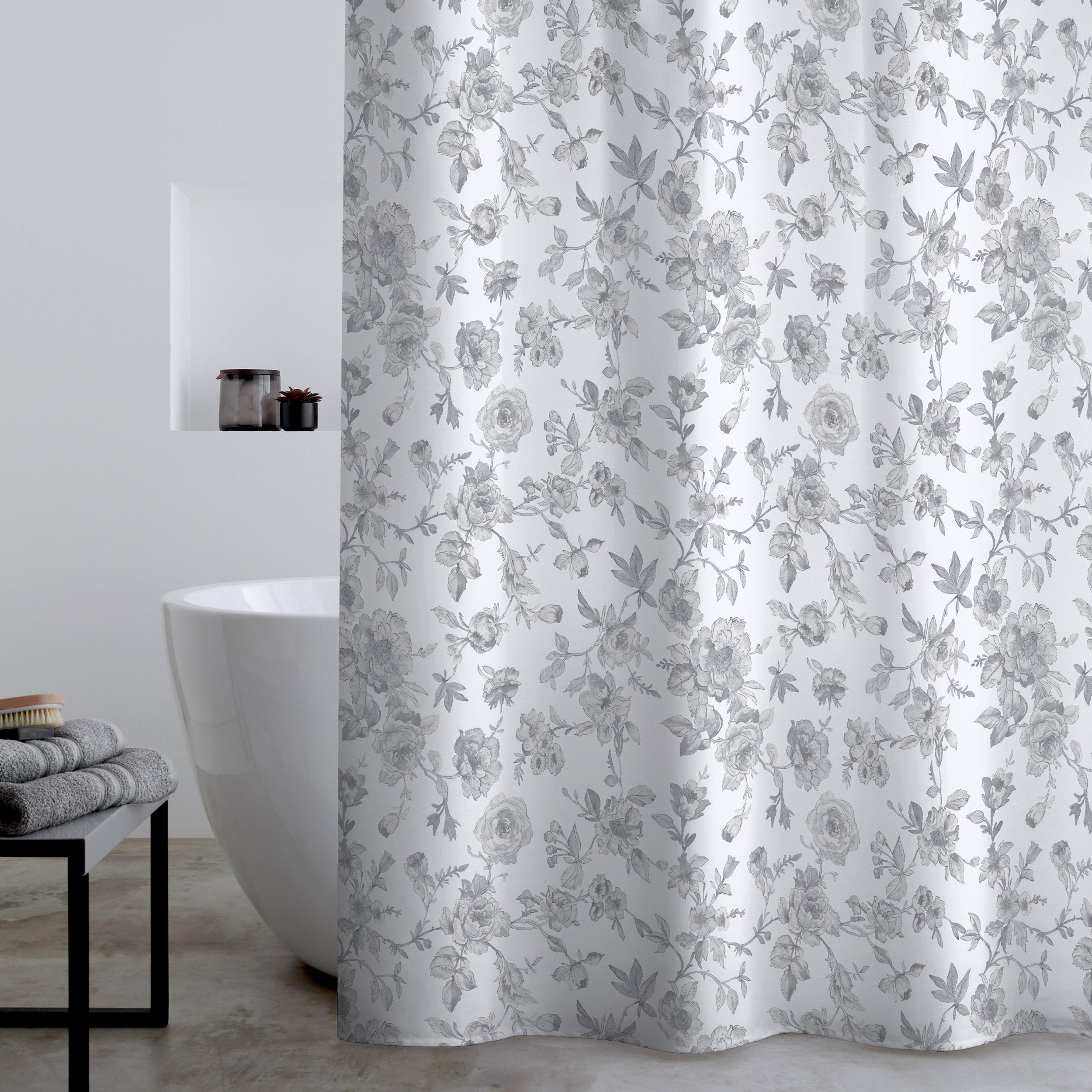 Grey - Catherine Lansfield - Mirabelle Floral Shower Curtain Panel - 1