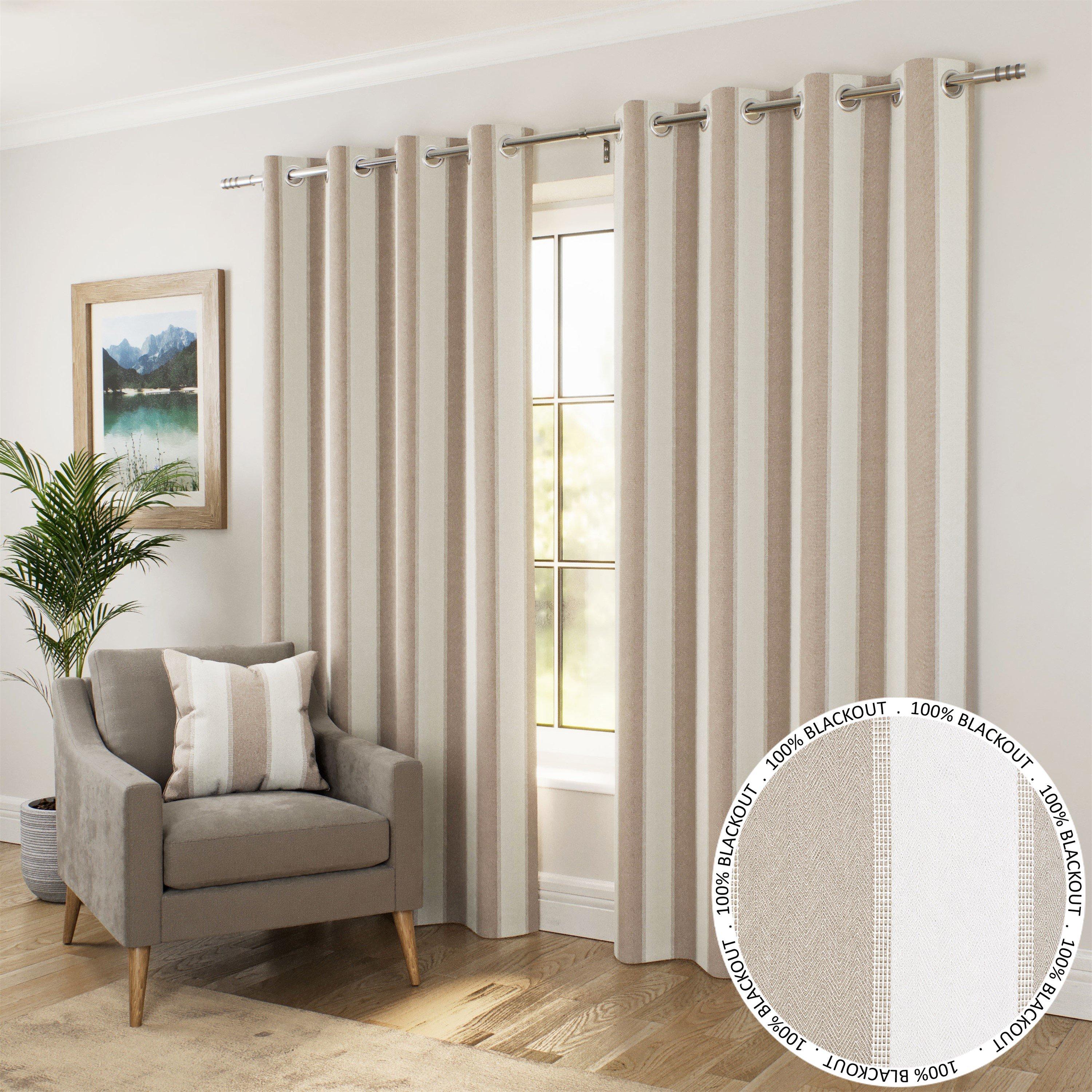 Natural - Enhanced Living - Henley Natural 100% Blackout Eyelet Curtains - 1