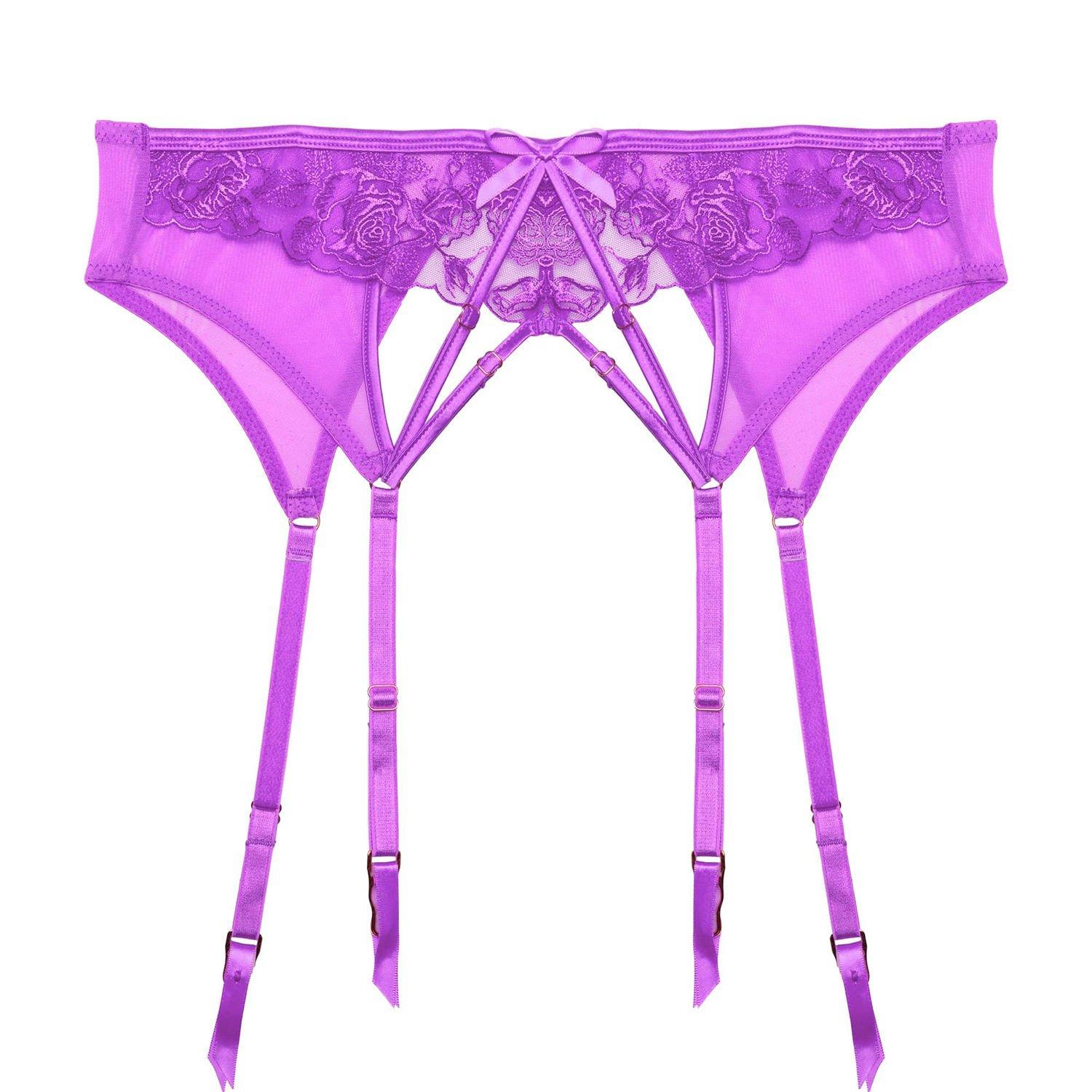 Purple - Playful Promises - Rosanna Purple Embroidery Suspender Belt - 4