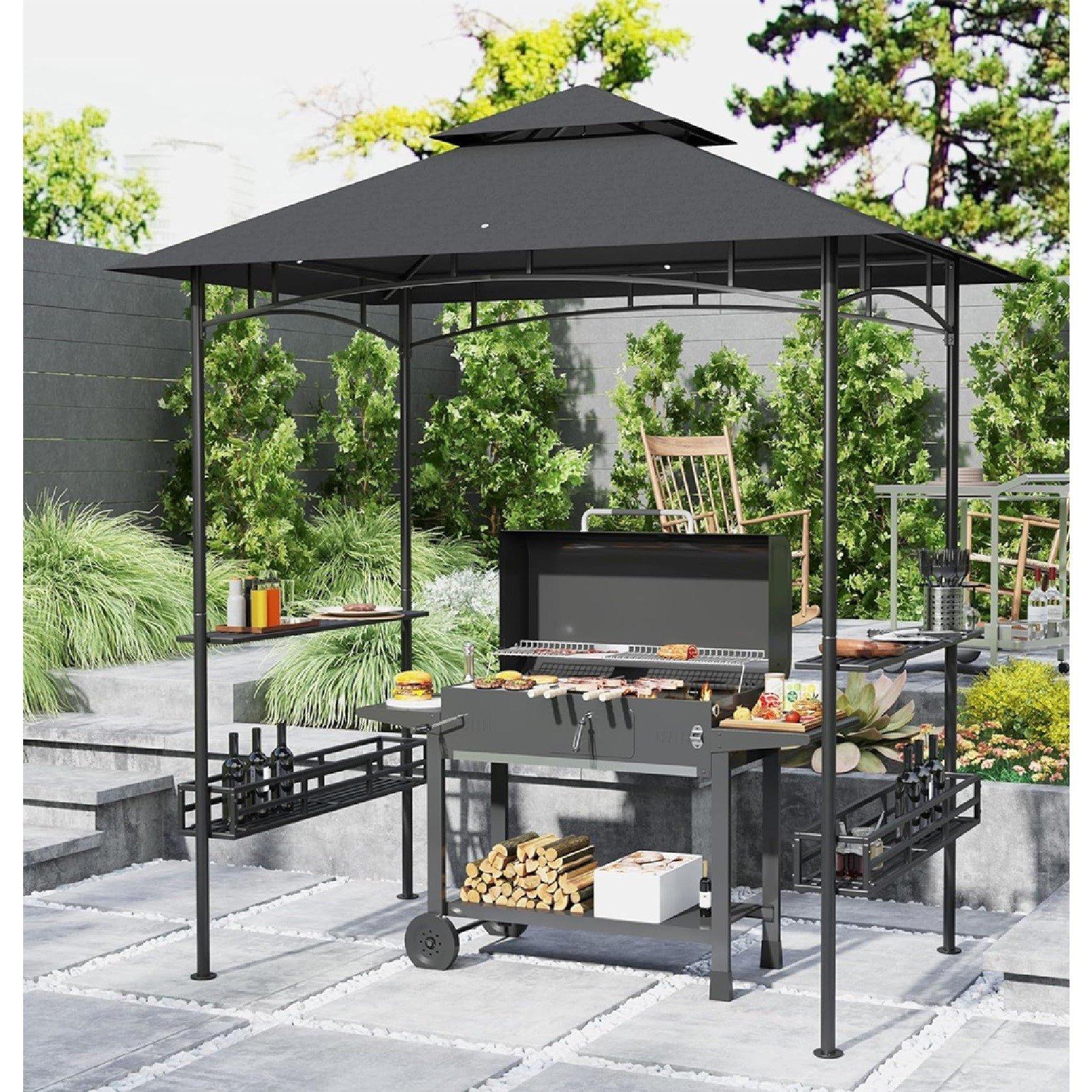 Grey - Outsunny - Double Tiered  BBQ Gazebo Shelter with 2 Shelves - 2