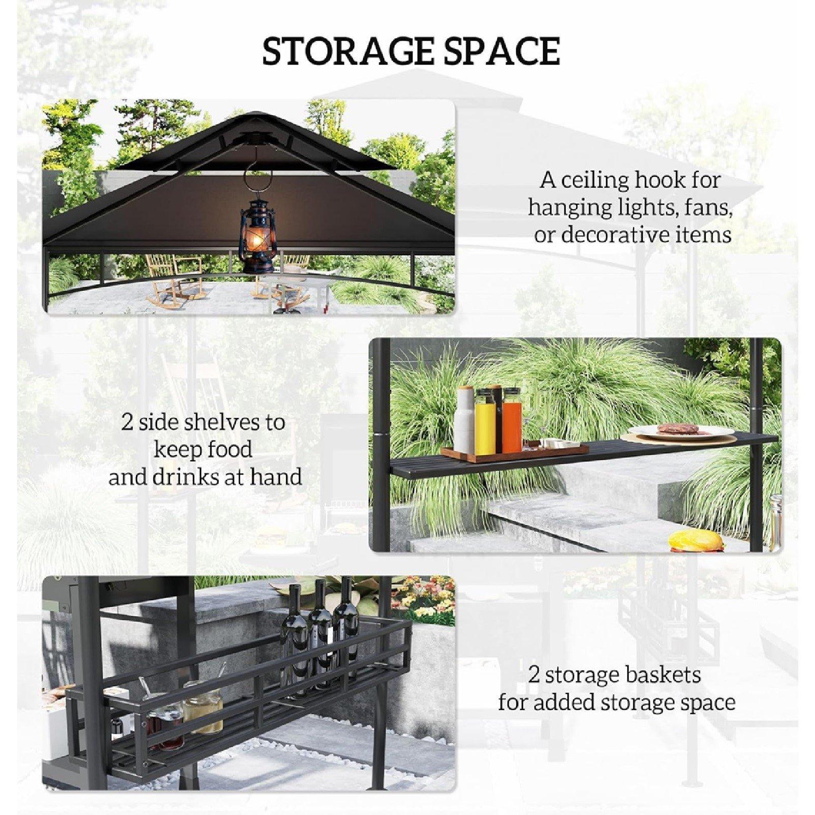 Grey - Outsunny - Double Tiered  BBQ Gazebo Shelter with 2 Shelves - 4