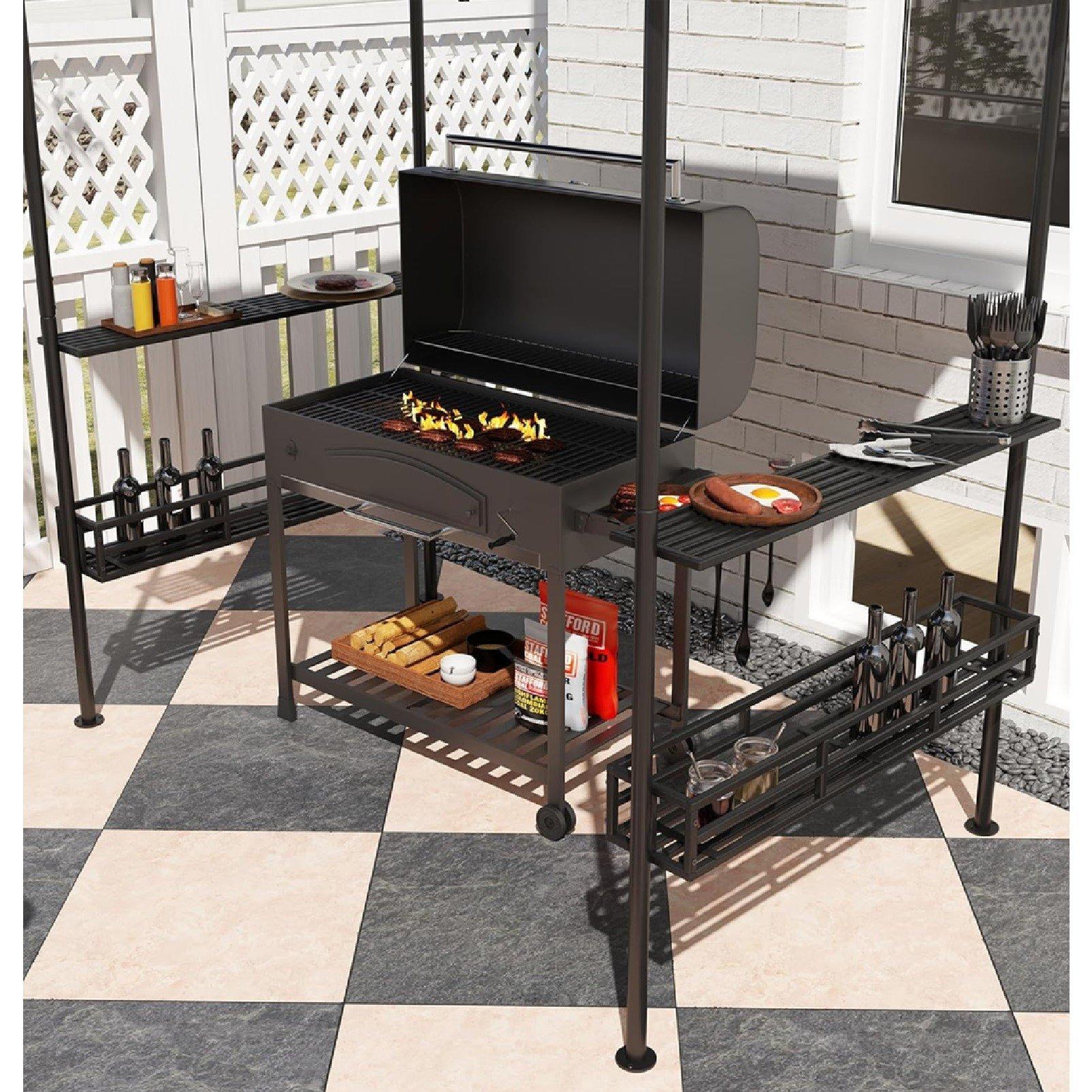 Grey - Outsunny - Double Tiered  BBQ Gazebo Shelter with 2 Shelves - 7