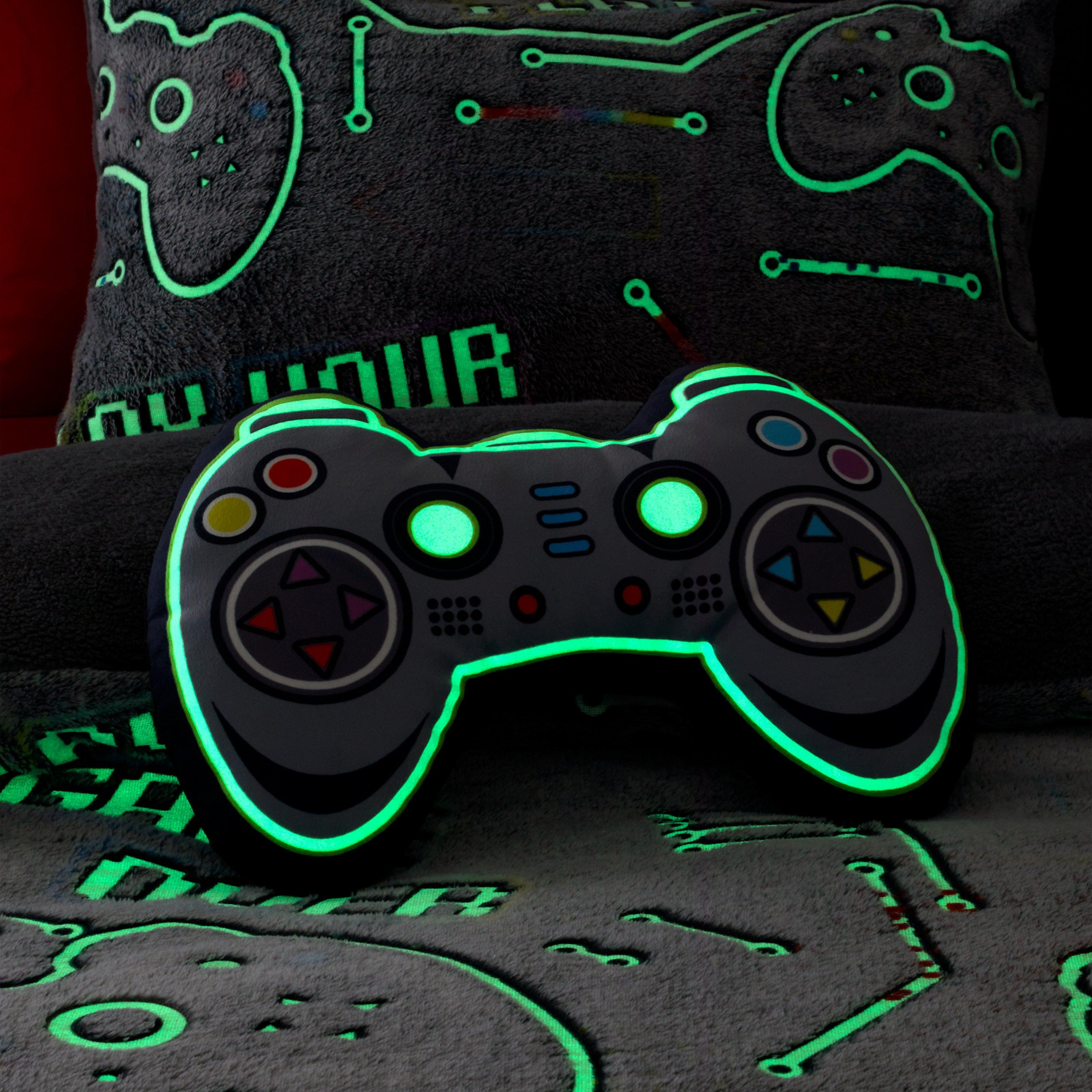 Black - Catherine Lansfield - Game Over Glow in the Dark Fleece Shaped Cushion - 2