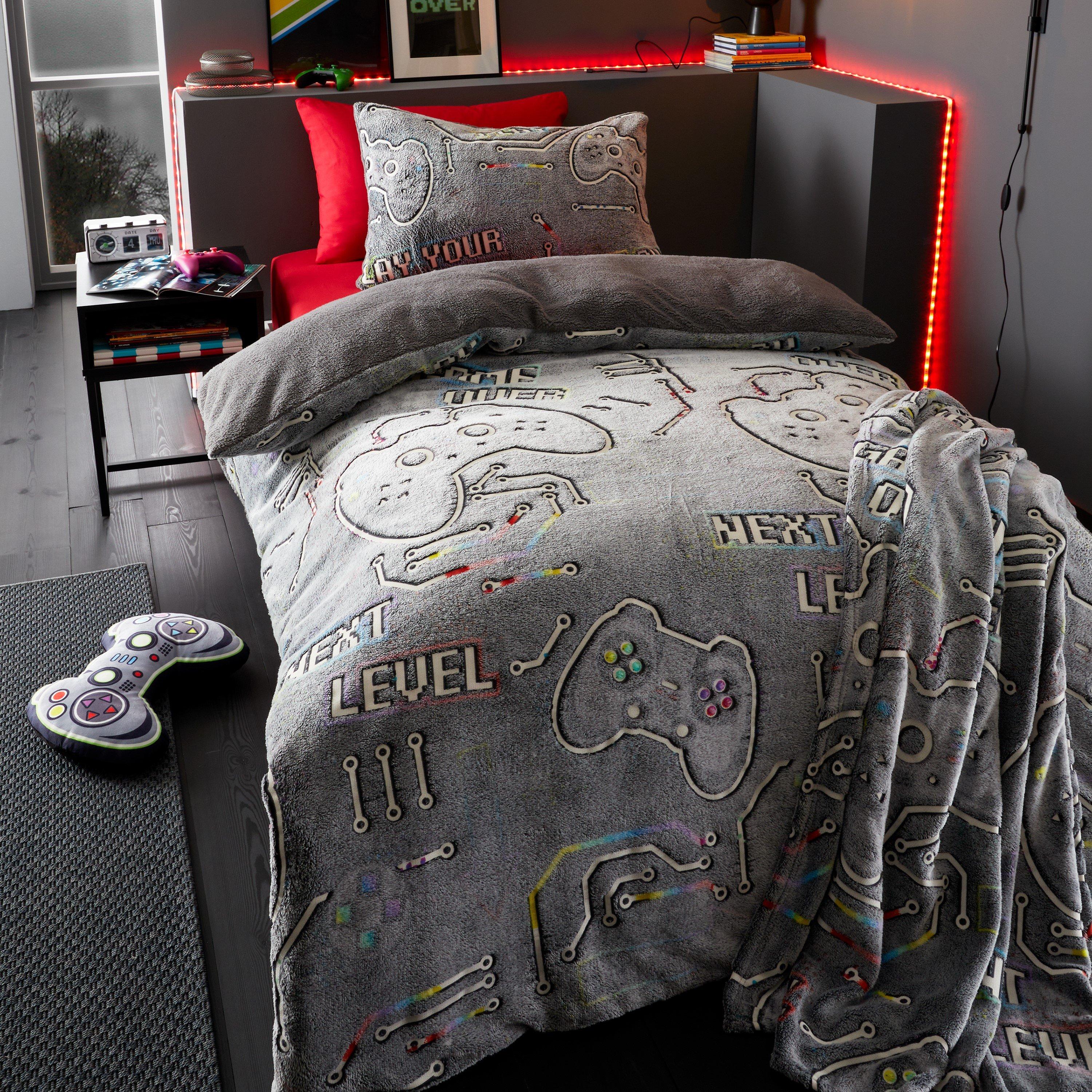 Black - Catherine Lansfield - Game Over Glow in the Dark Fleece Shaped Cushion - 3