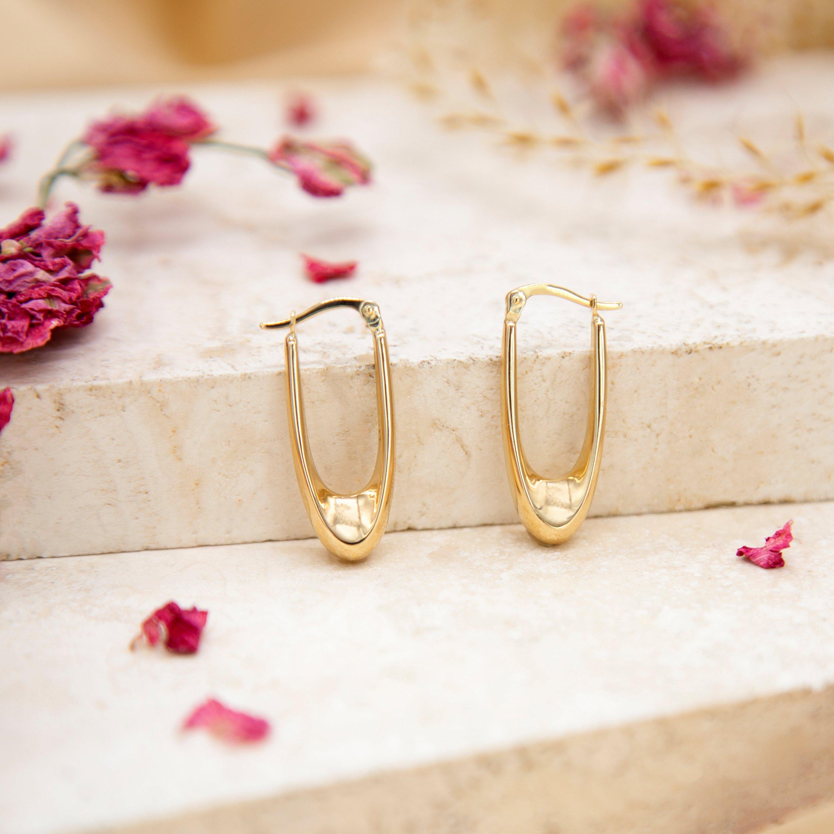 Yellow Gold - Be You - 9ct Gold Elongated Drop Hoops - 3