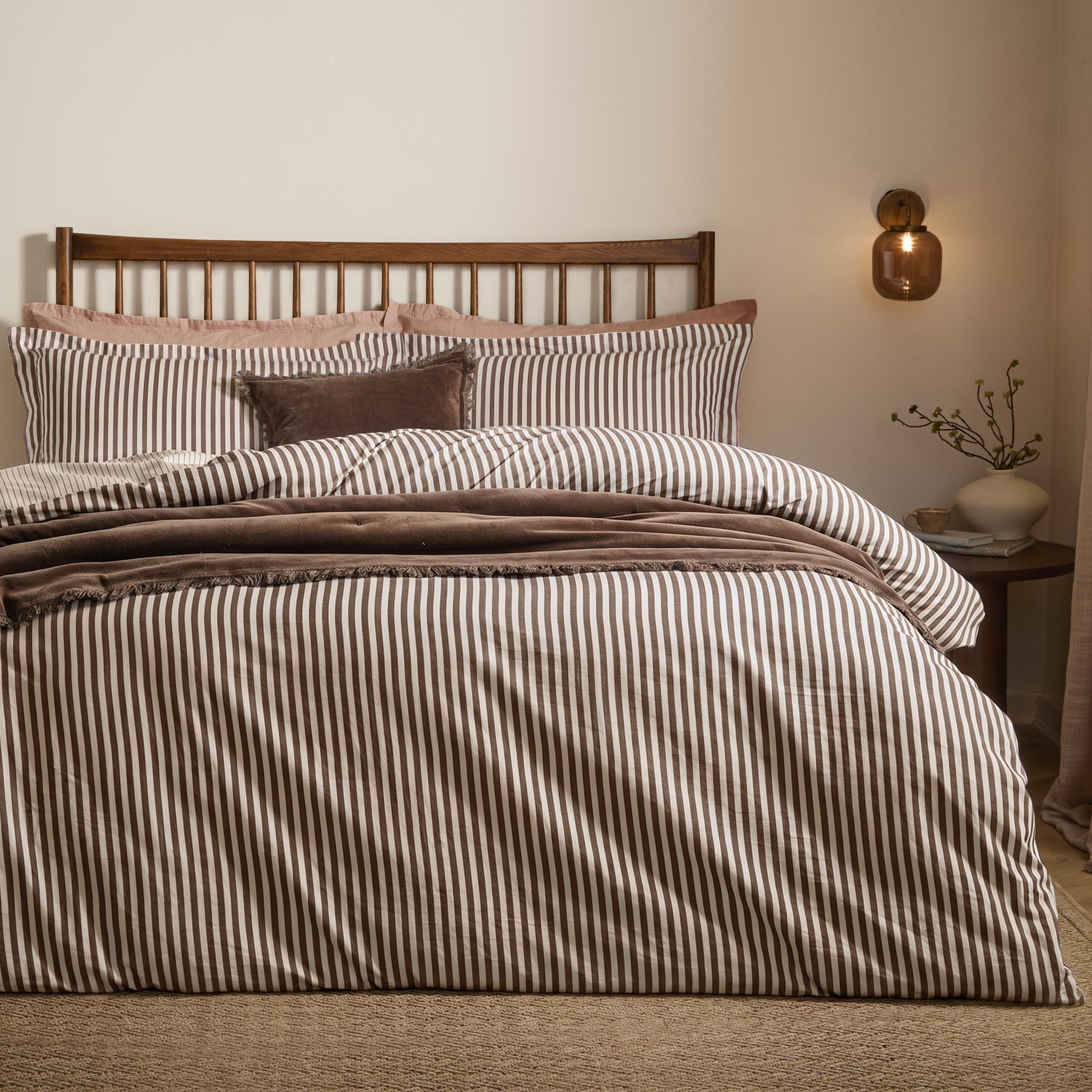 Espresso Brown - Yard - Hebden Stripe 100% Cotton Duvet Sets - 1