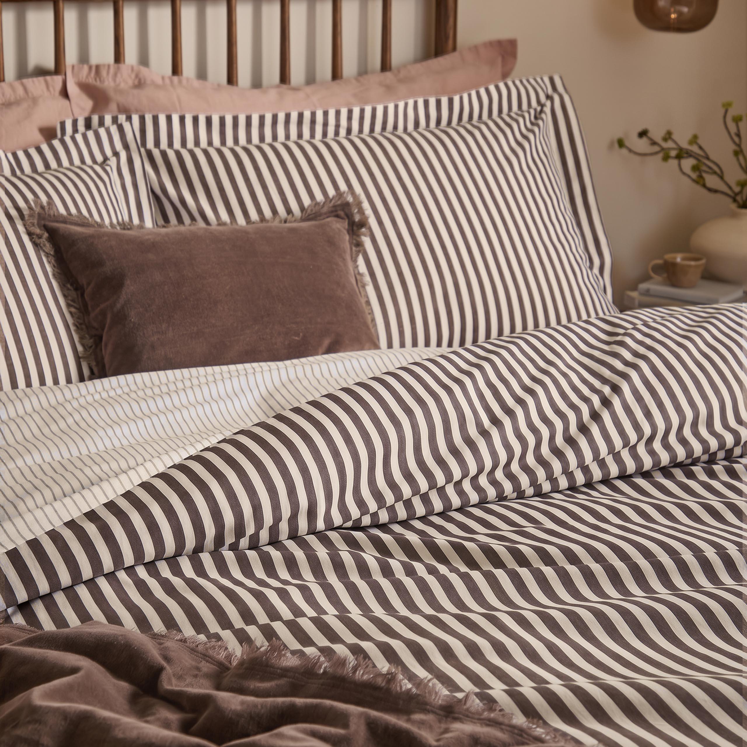 Espresso Brown - Yard - Hebden Stripe 100% Cotton Duvet Sets - 2