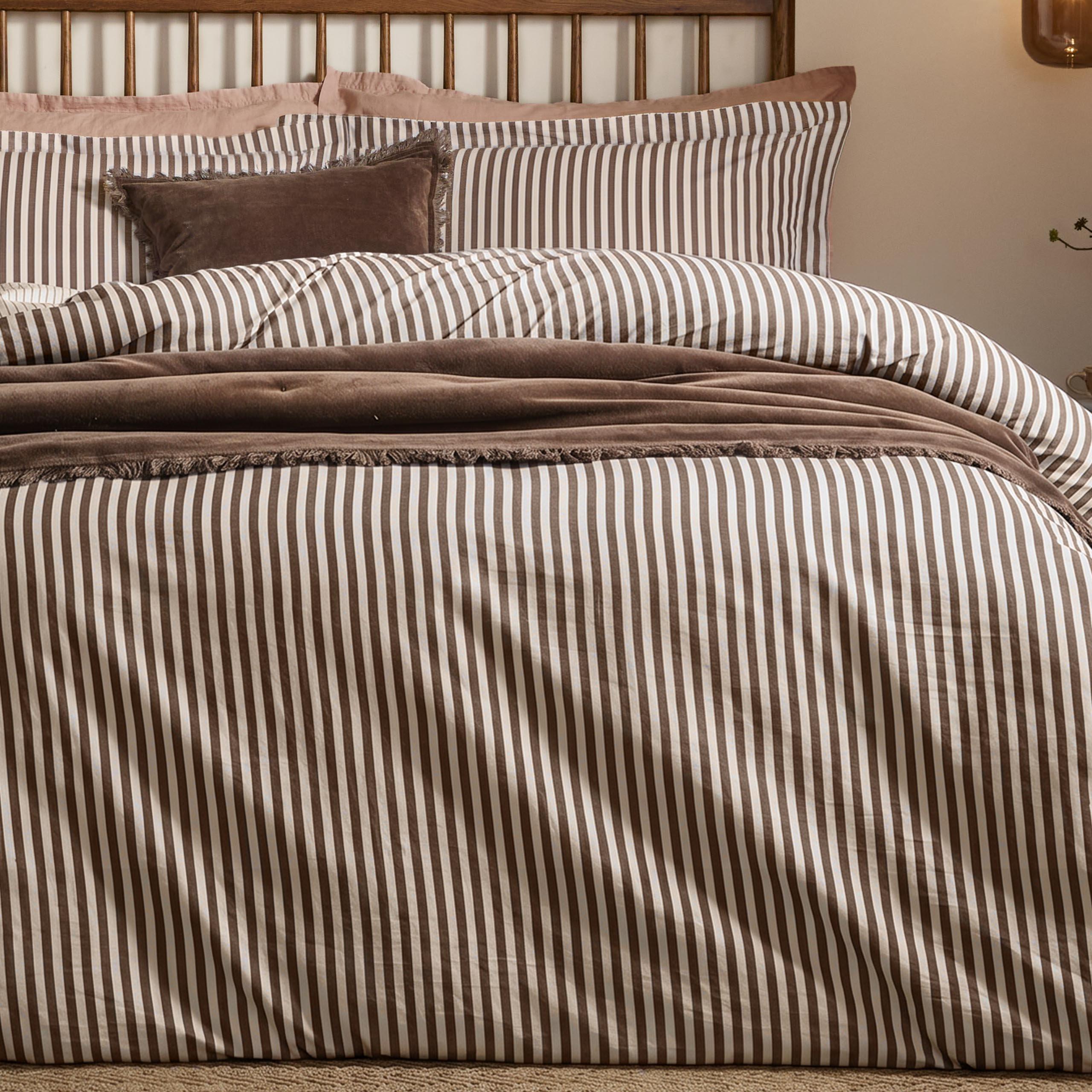 Espresso Brown - Yard - Hebden Stripe 100% Cotton Duvet Sets - 3