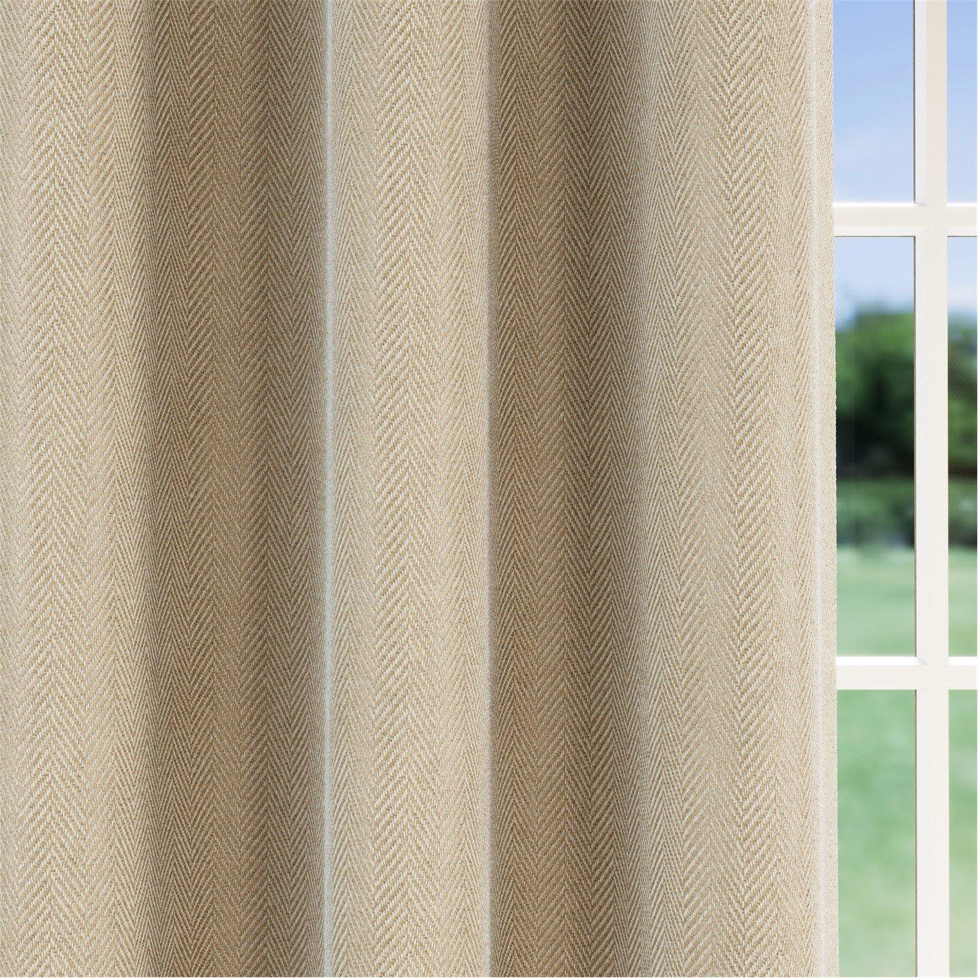 Natural - Enhanced Living - Chester Natural 100% Blackout Herringbone Curtains - 3