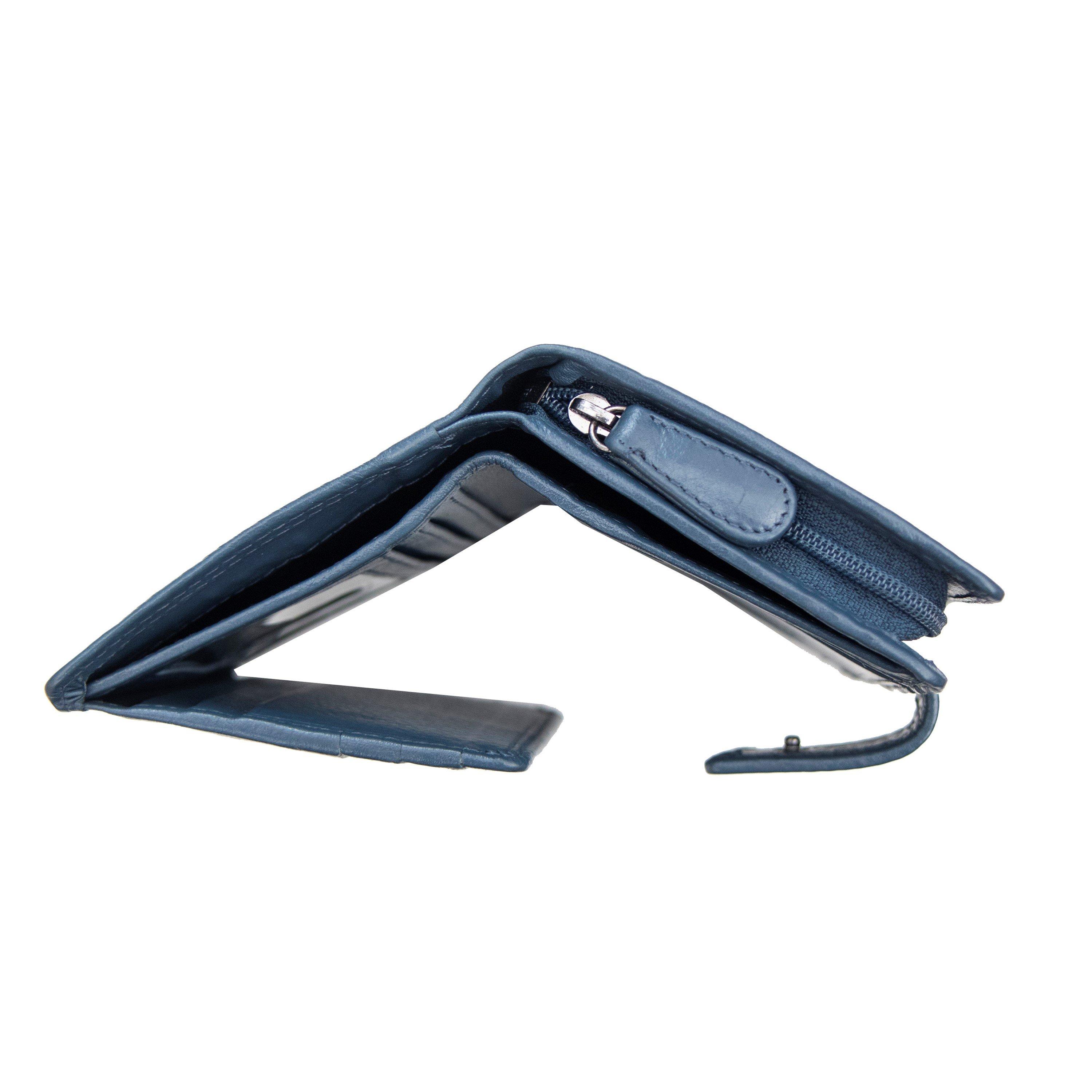 Navy - PRIMEHIDE Leather - Verona Small Trifold Leather Purse - 5