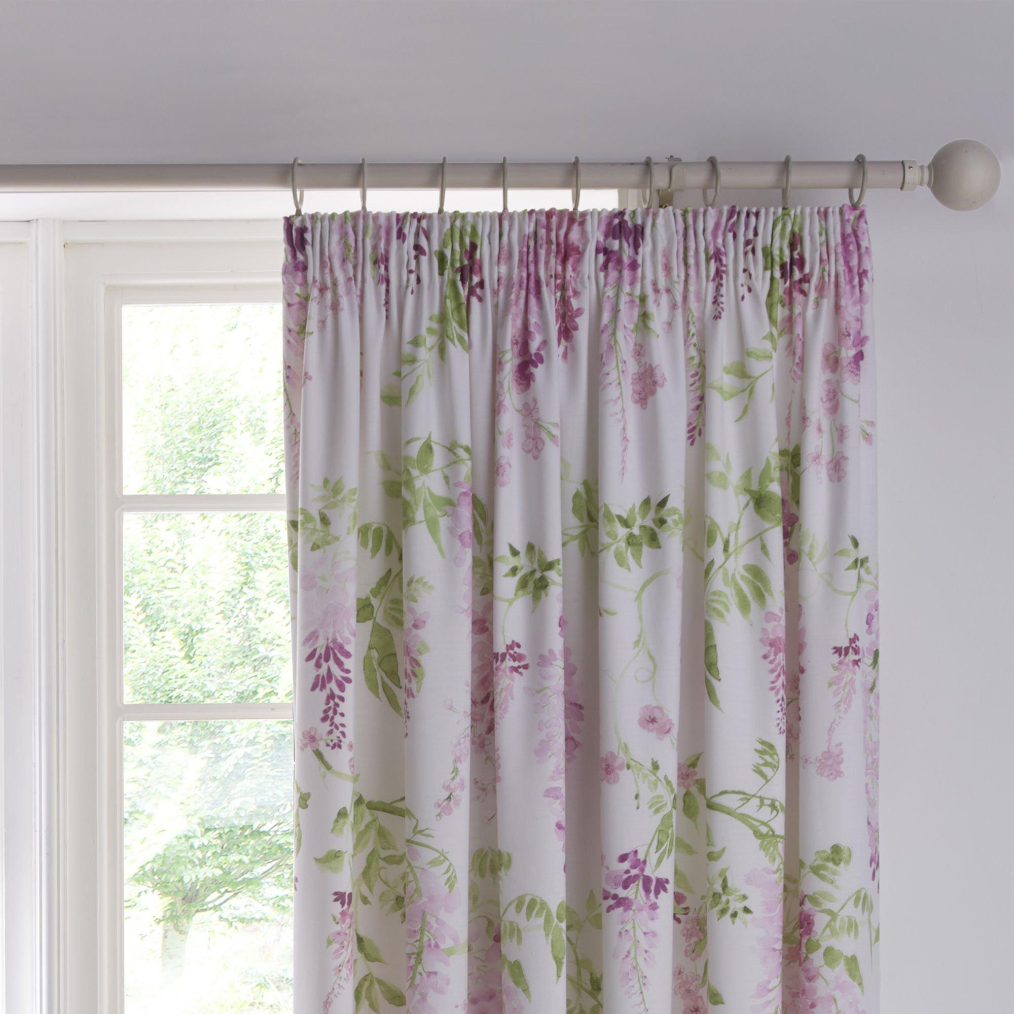 Pink - Dreams and Drapes - Wisteria Pencil Pleat Curtains With Tie-Backs - 2
