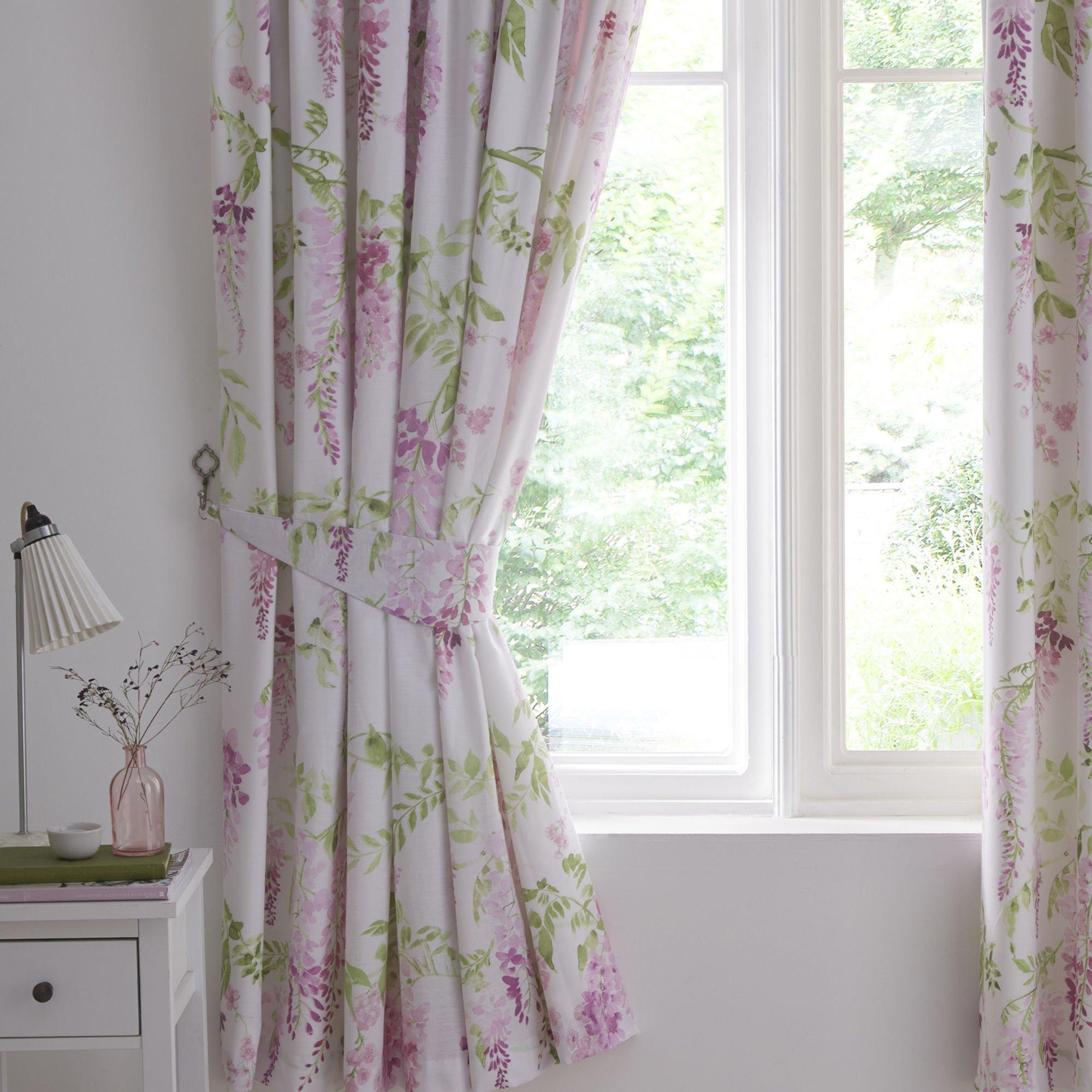 Pink - Dreams and Drapes - Wisteria Pencil Pleat Curtains With Tie-Backs - 3