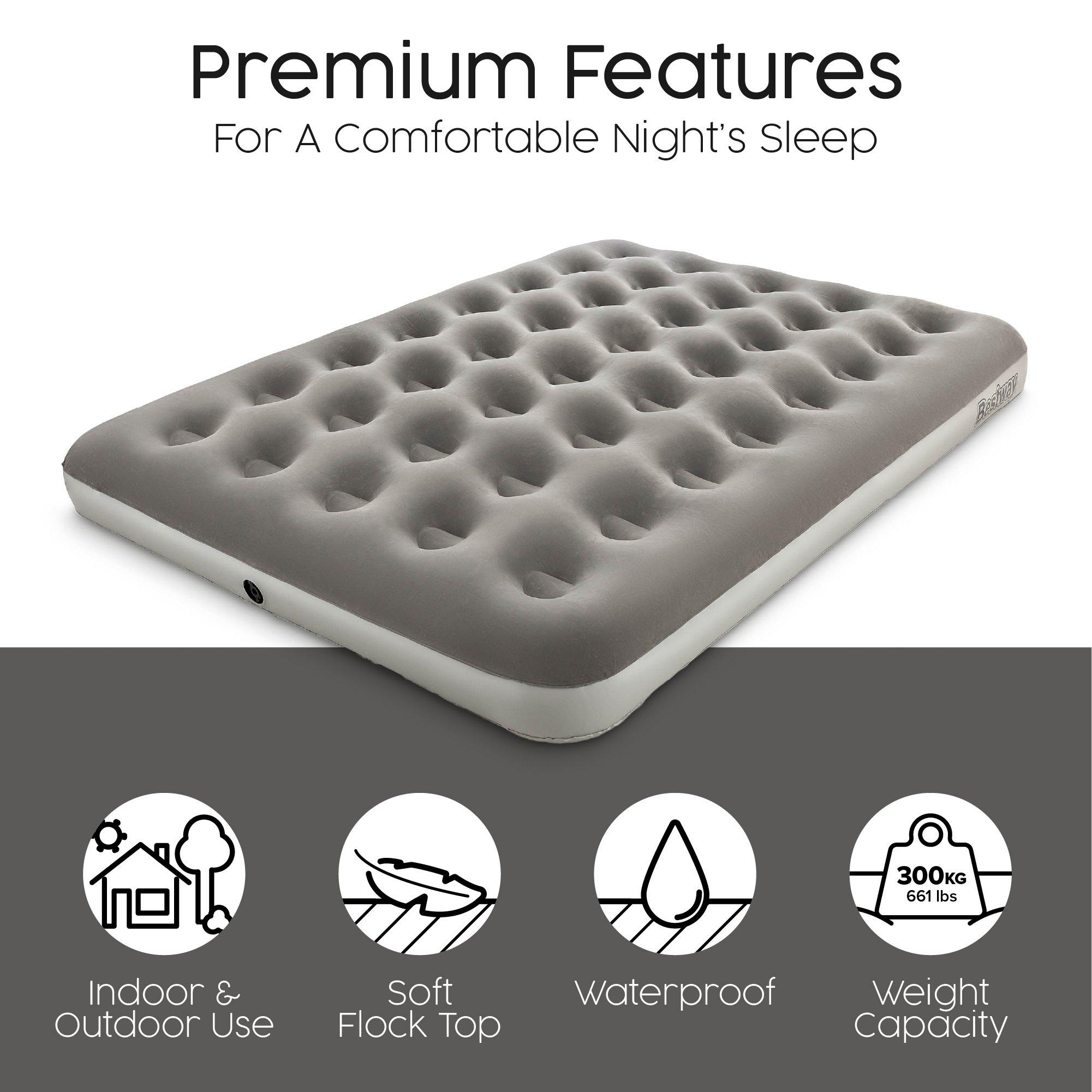 Grey - Bestway - Double Flocked Airbed with Handheld Pump - 7