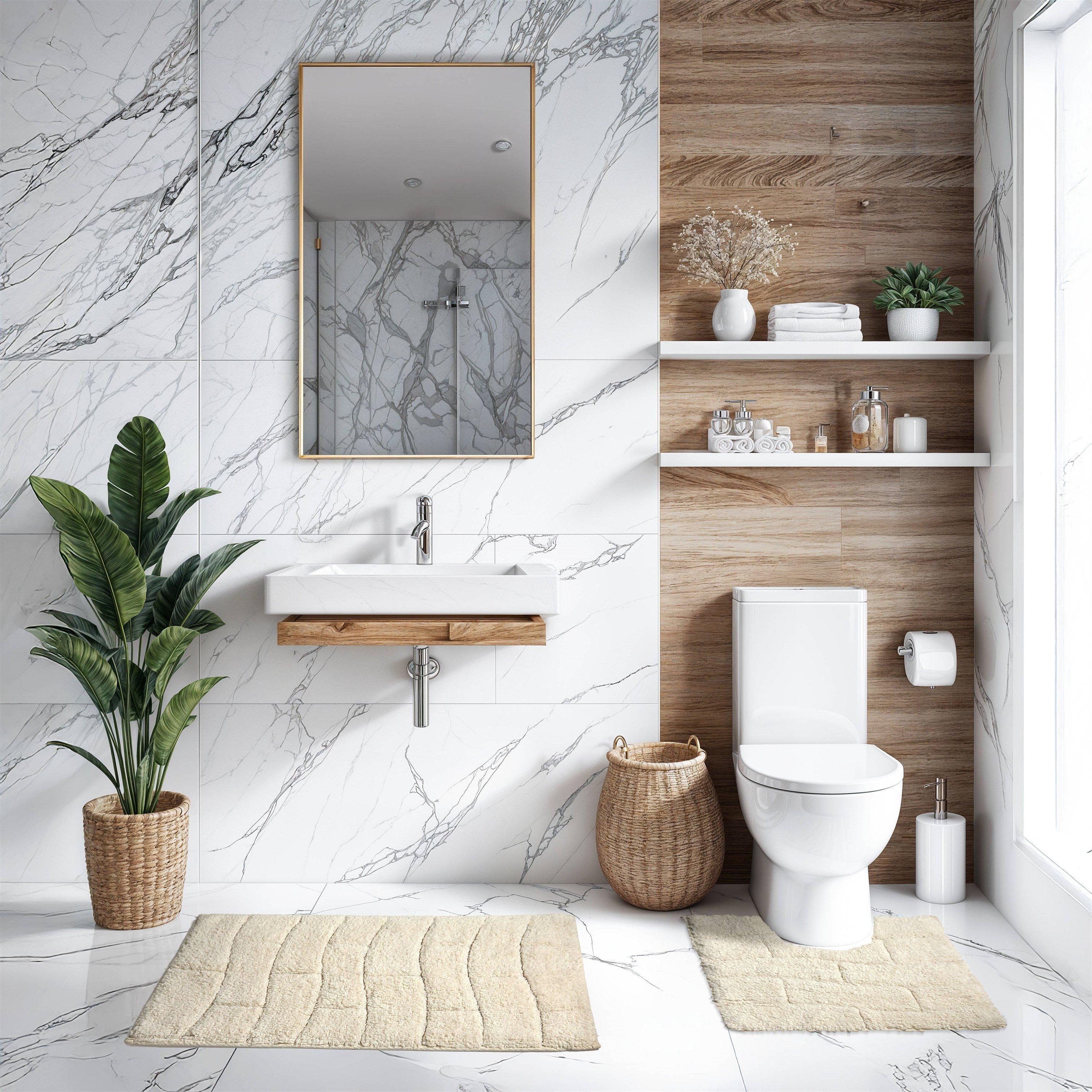 Cream - Emma Barclay - 2 Piece  Bath Mat Set Cotton Absorbent Waves - 3