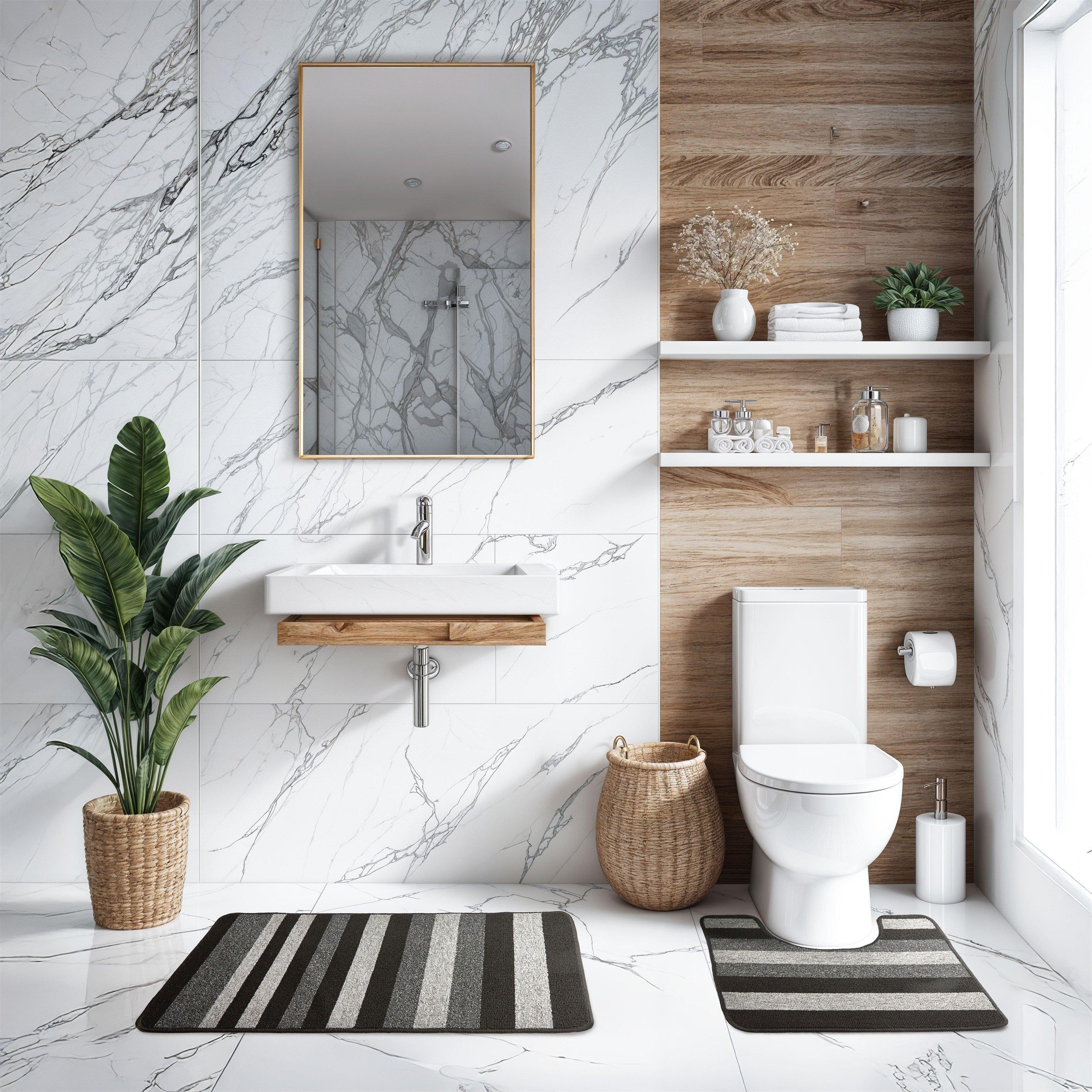 Grey - Emma Barclay - 2 Piece Bath Mat Set Soft Stripe Absorbent Jersey - 3