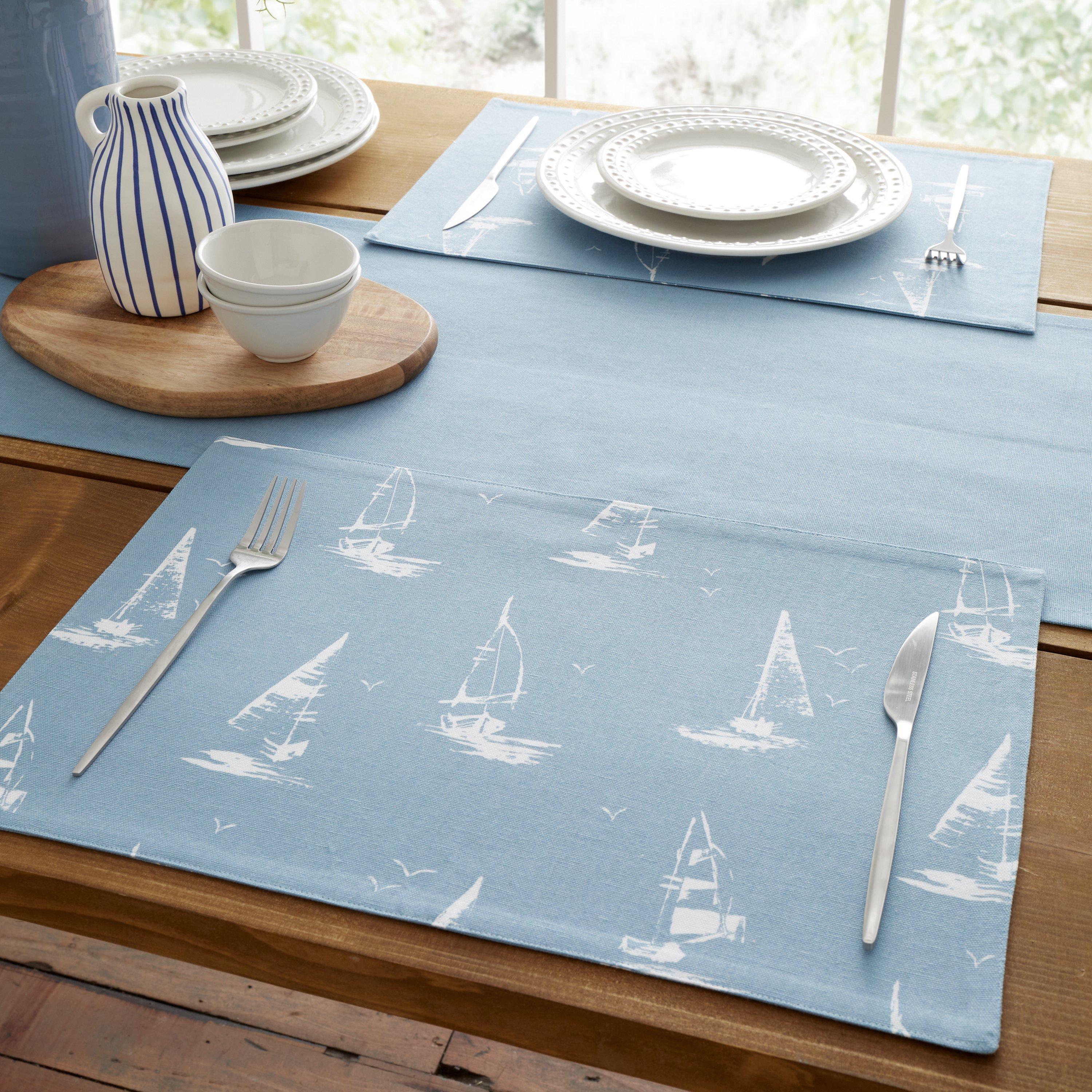 Blue - Catherine Lansfield - Salcombe Boats Cotton Dining Placemat 4 Pack - 1