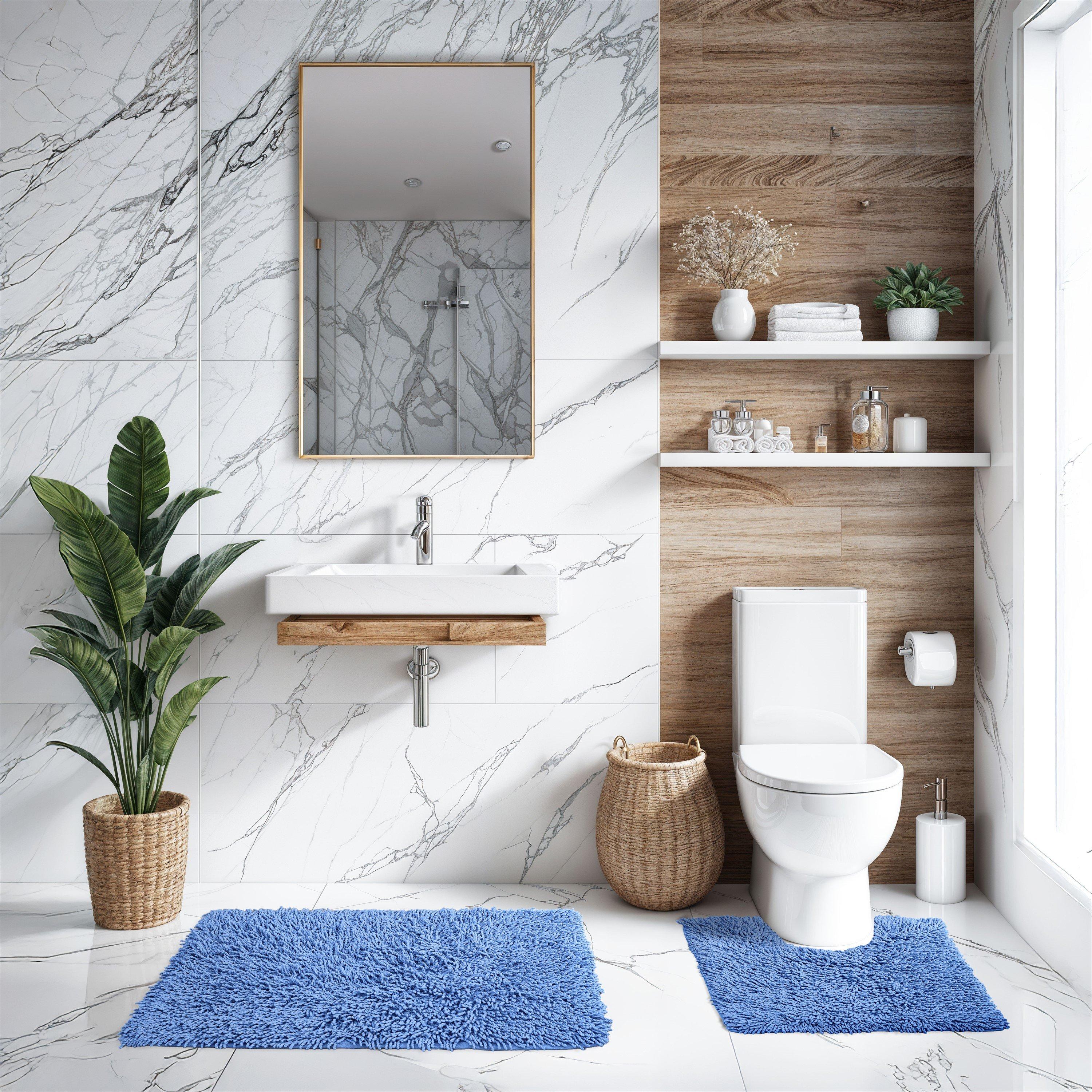 Cobalt Blue - Emma Barclay - 2 Piece Bath Mat Set Cotton Absorbent Tumble Twist - 2