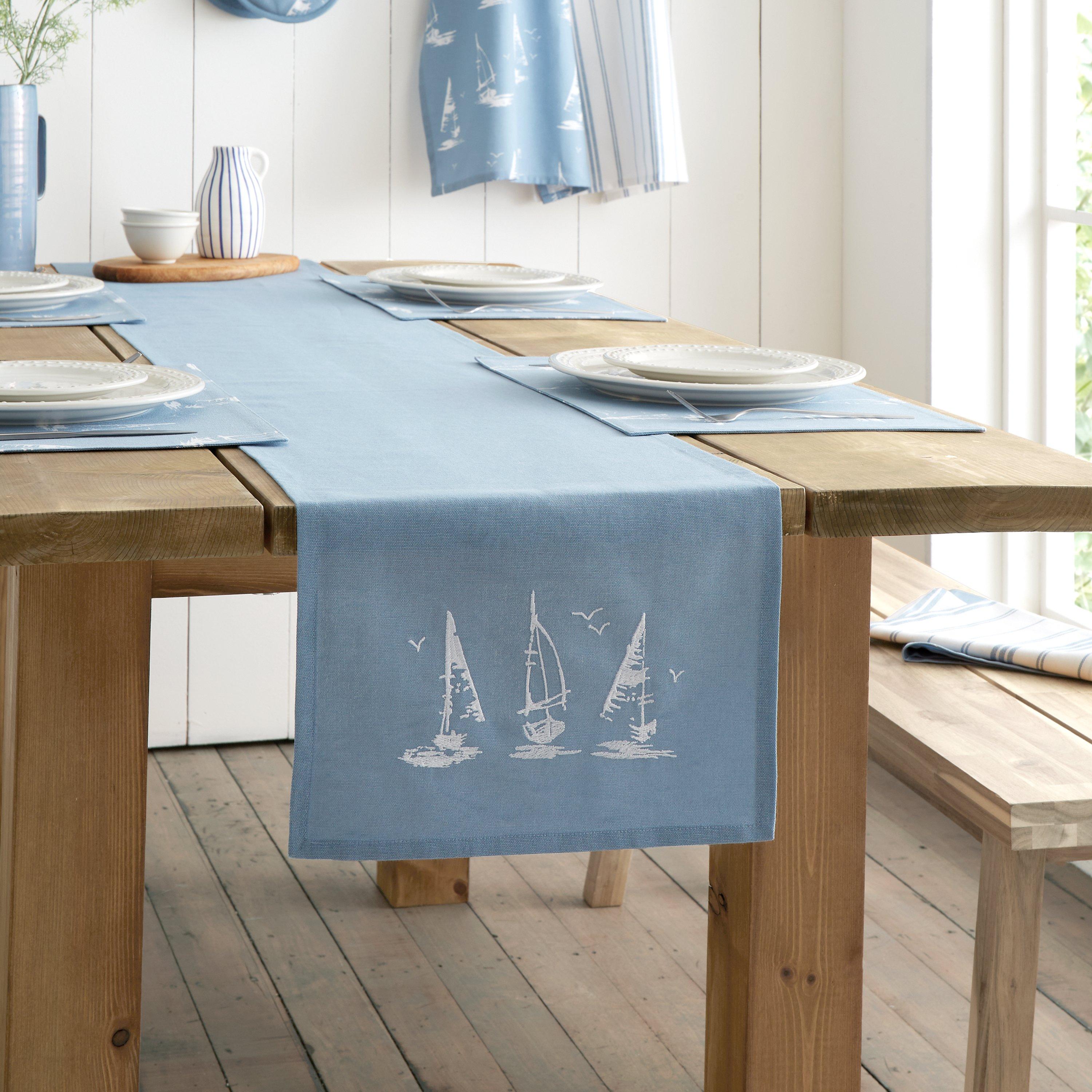 Catherine Lansfield Unisex Blue Salcombe Boats Cotton Dining Table Runner - Image 8