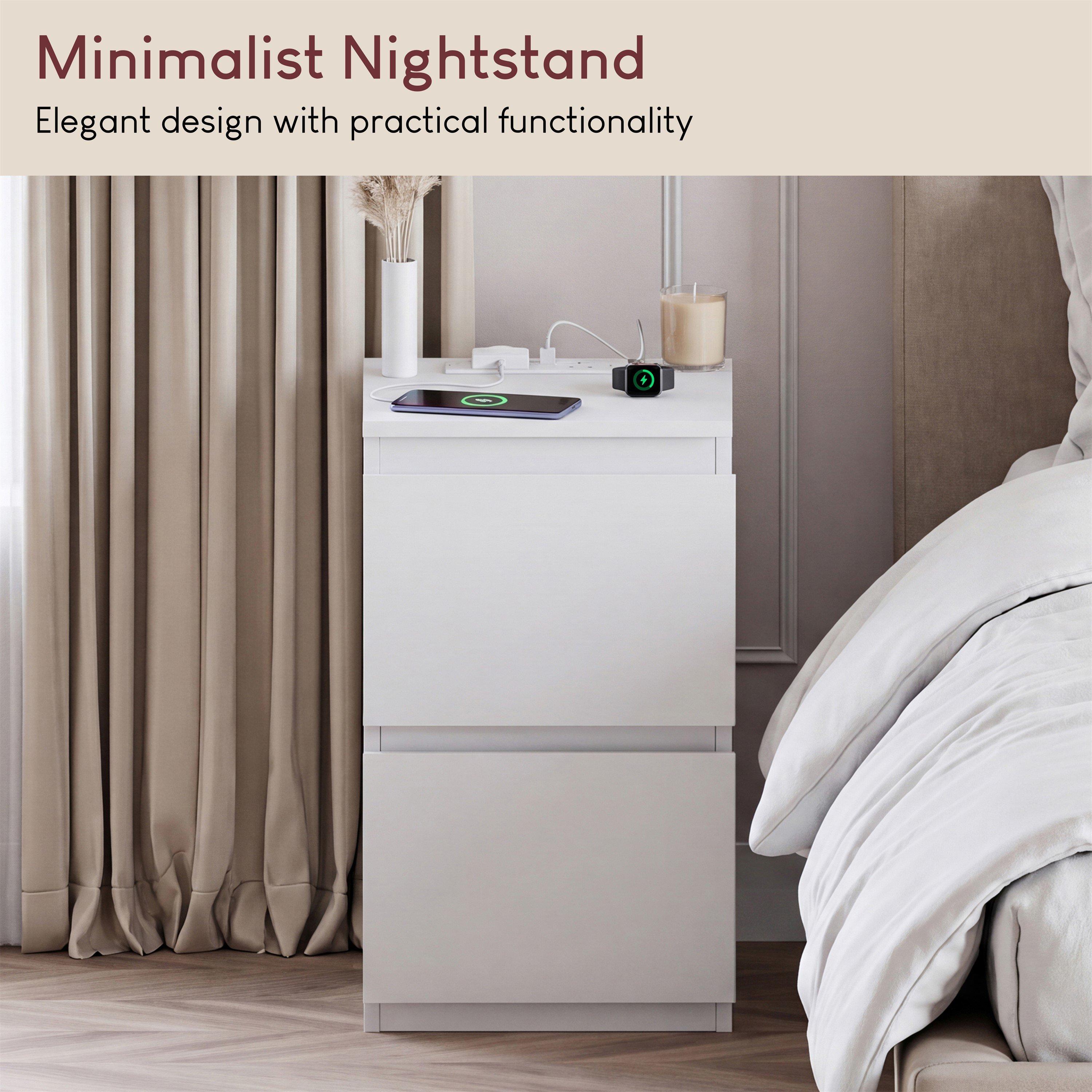White - Lassic - Denver 2 Drawer Bedside Chest With Power Outlet - 3