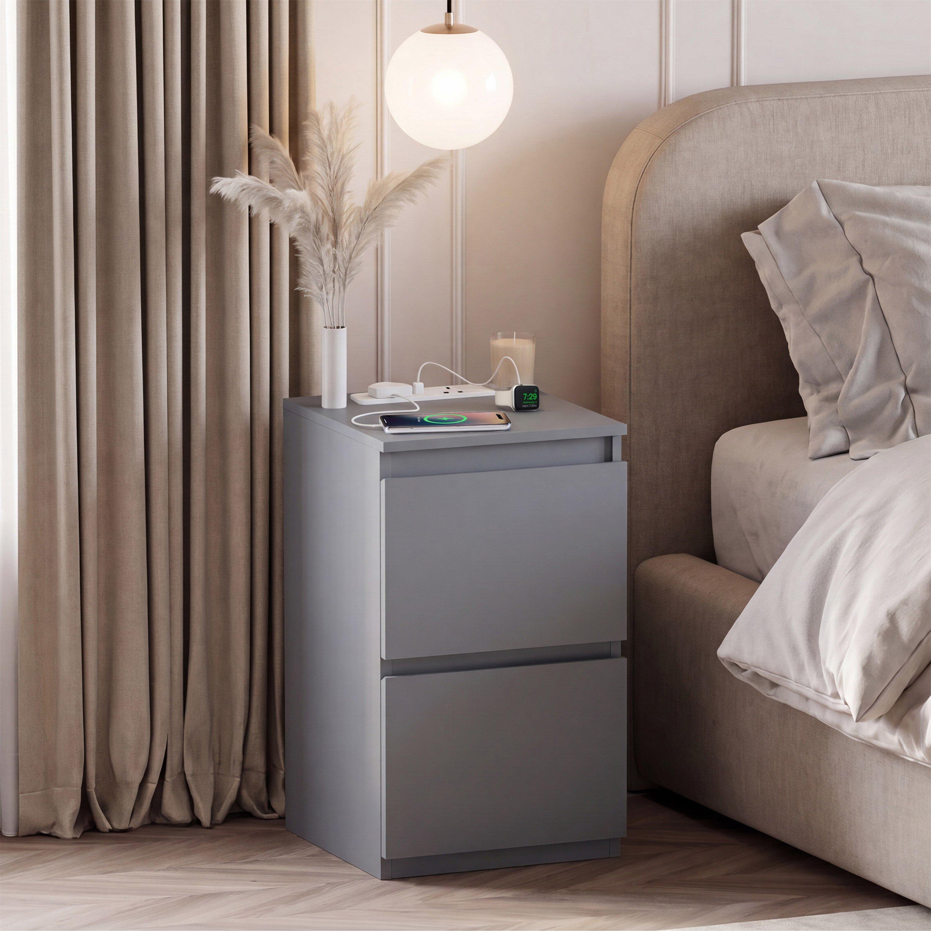 Denver 2 Drawer Bedside Chest With Power Outlet