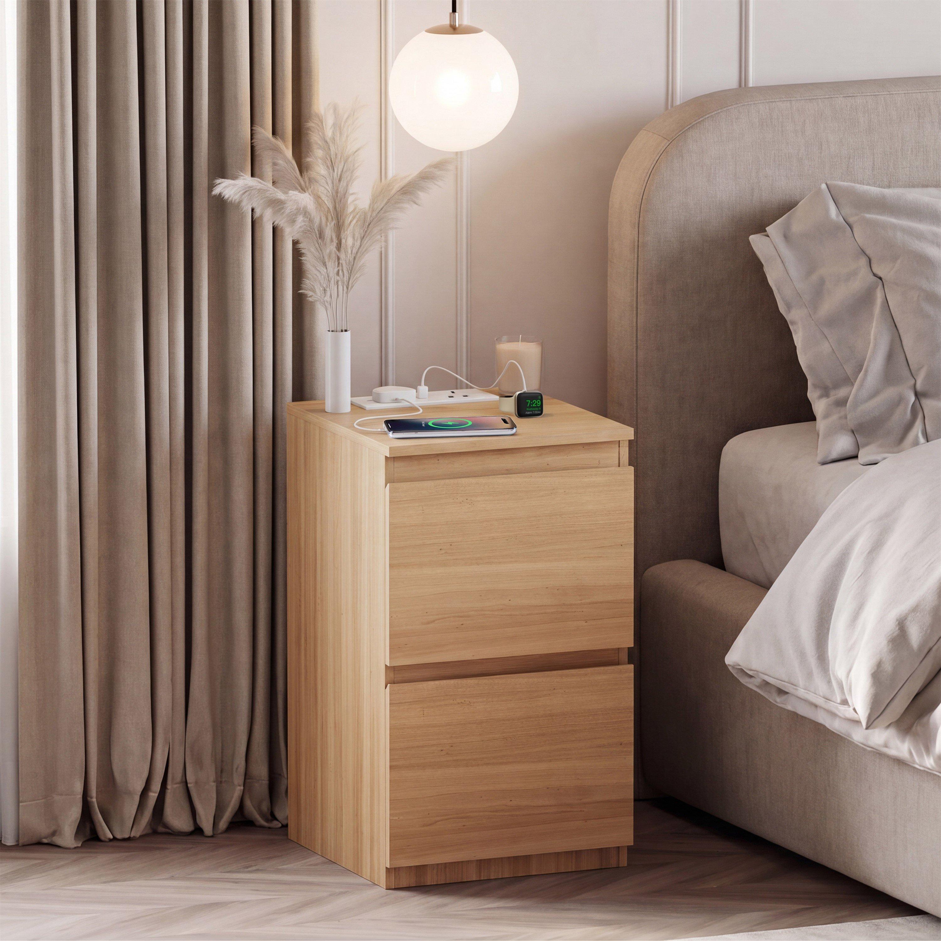 Denver 2 Drawer Bedside Chest With Power Outlet