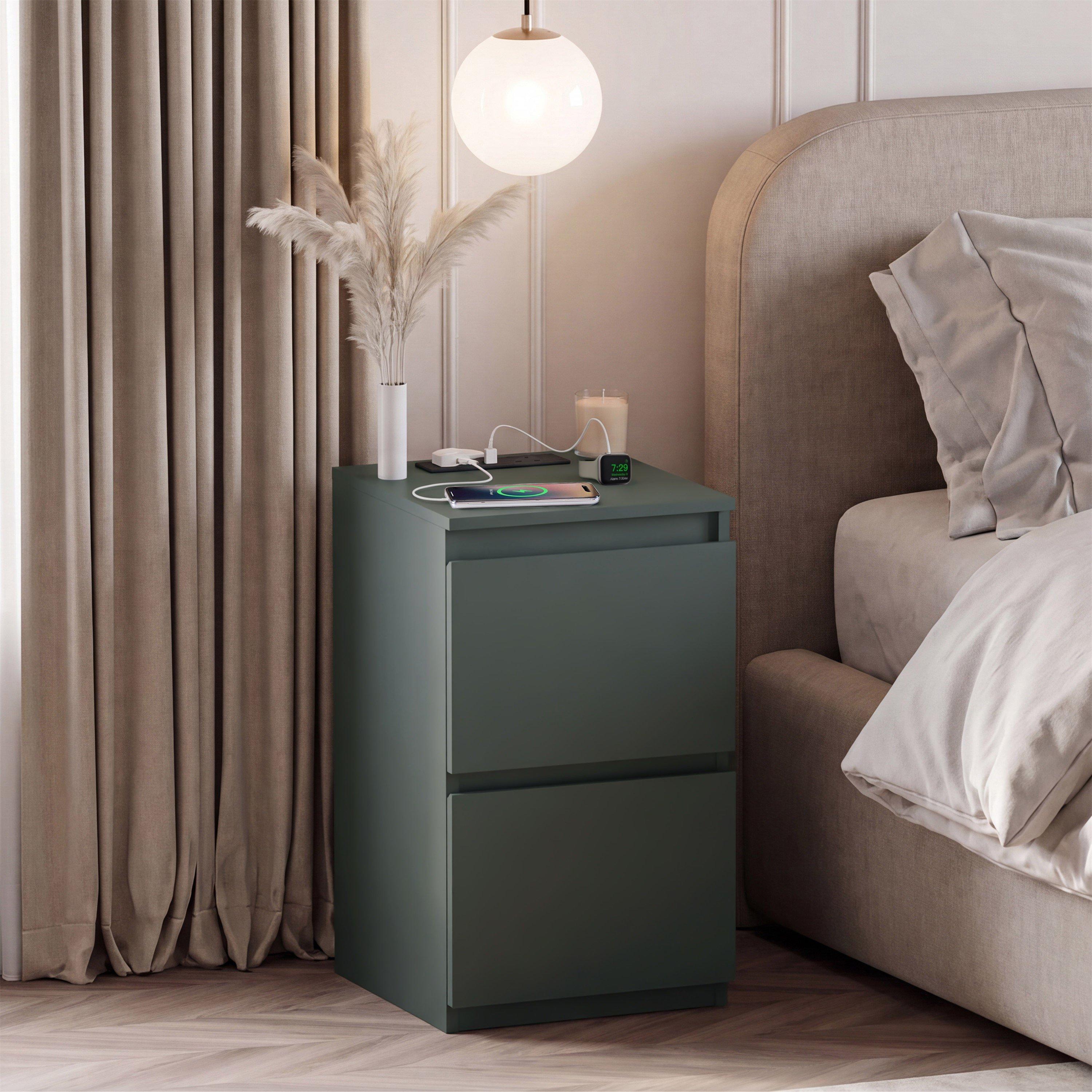 Denver 2 Drawer Bedside Chest With Power Outlet