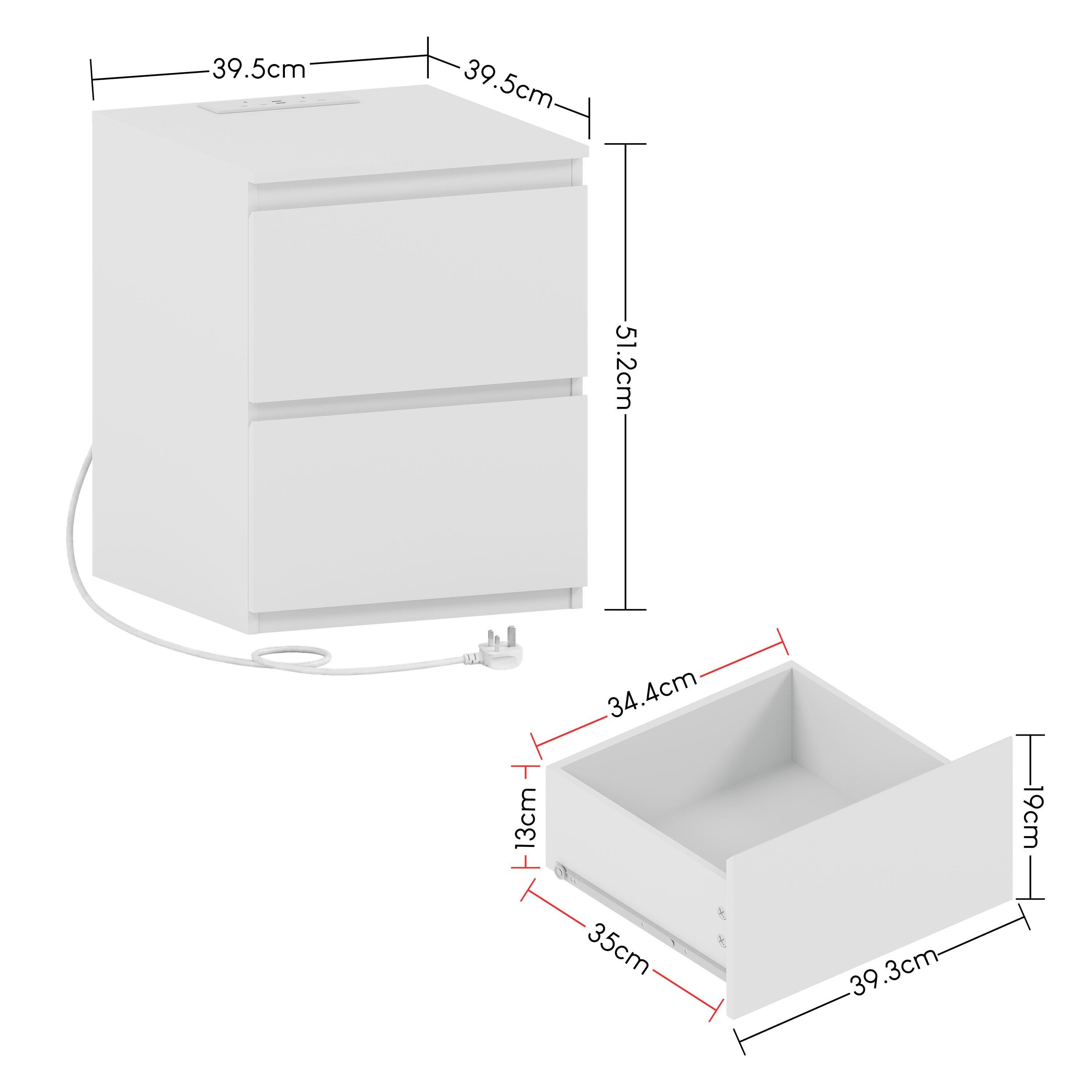White - Lassic - Denver 2 Drawer L Bedside Chest With Power Outlet - 2