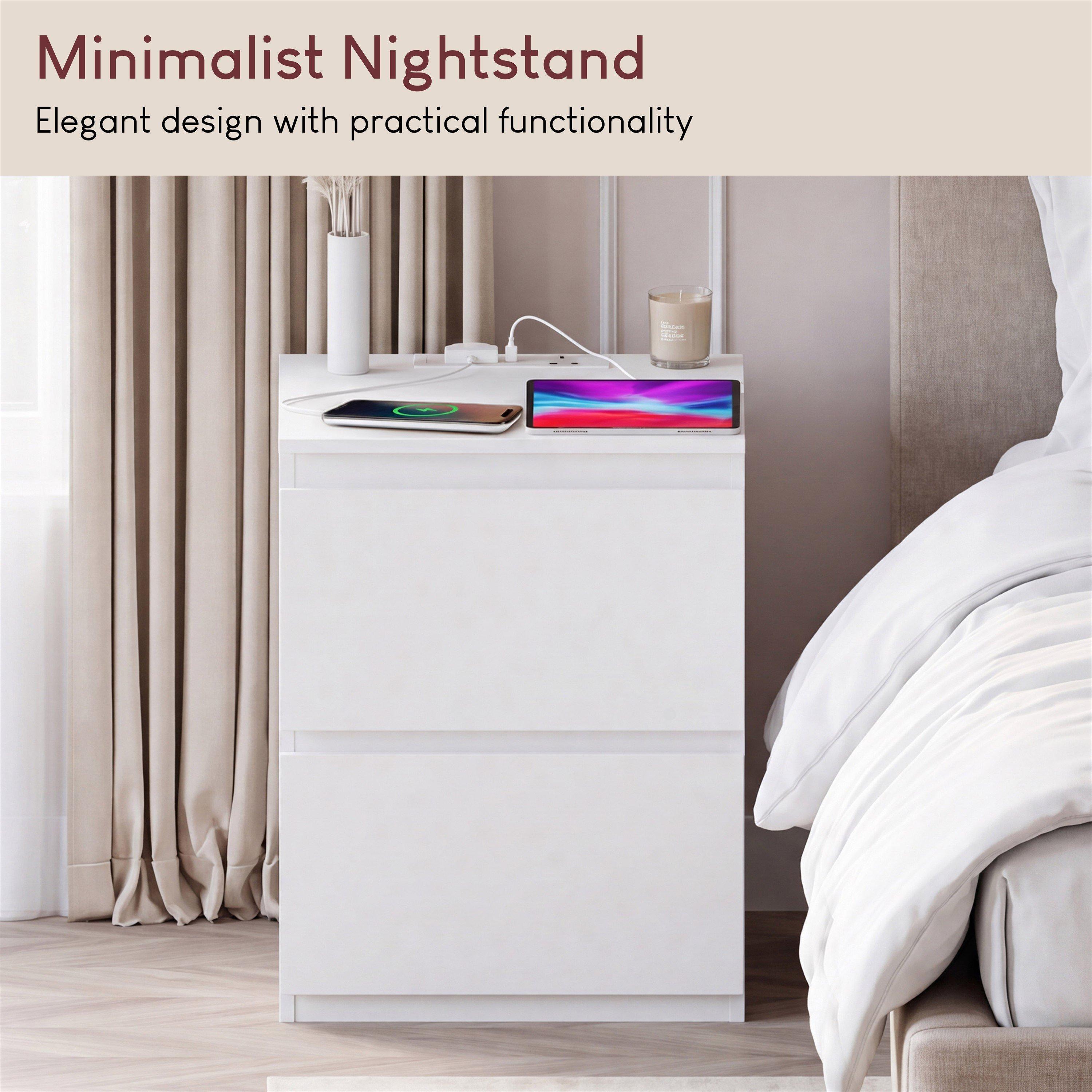 White - Lassic - Denver 2 Drawer L Bedside Chest With Power Outlet - 3