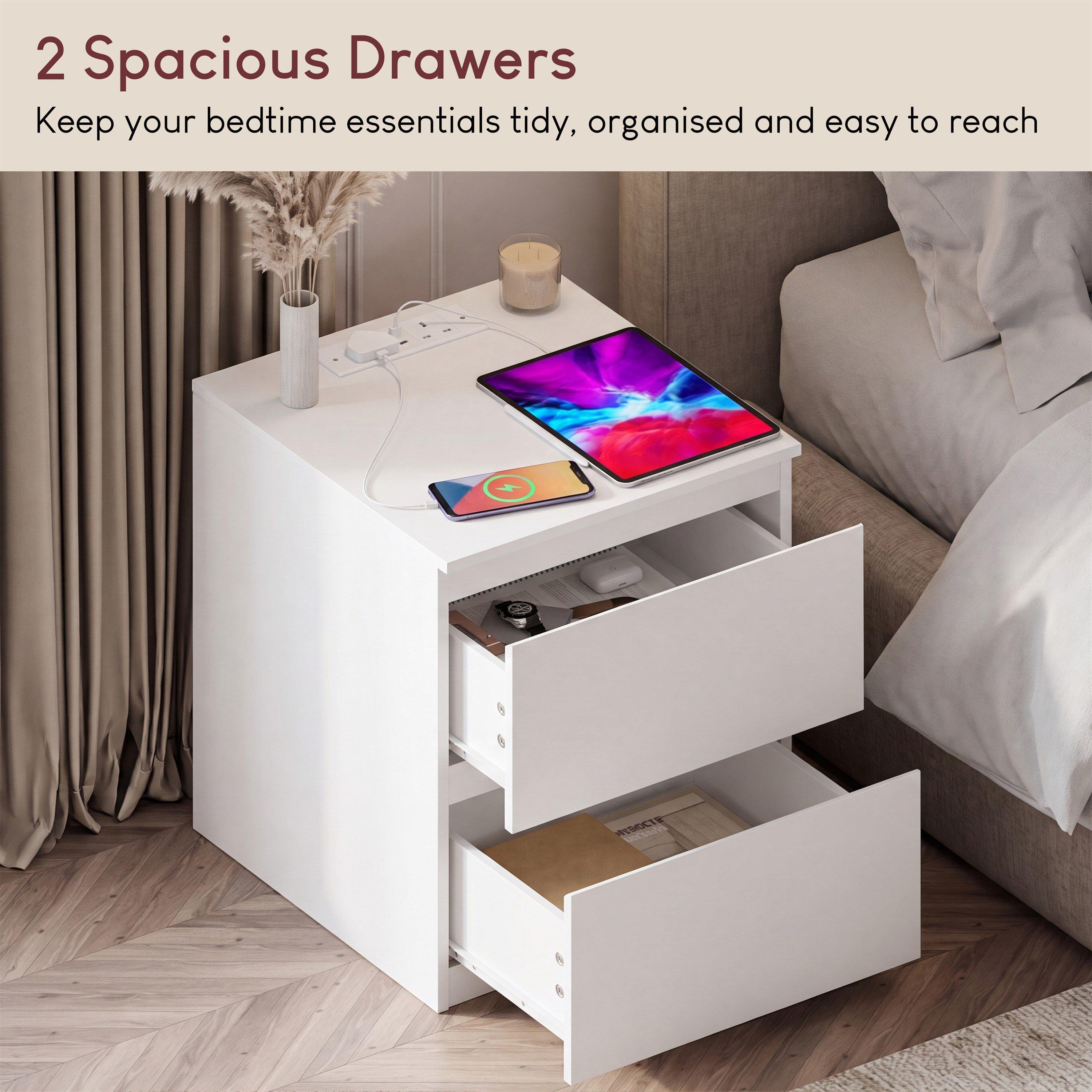 White - Lassic - Denver 2 Drawer L Bedside Chest With Power Outlet - 5