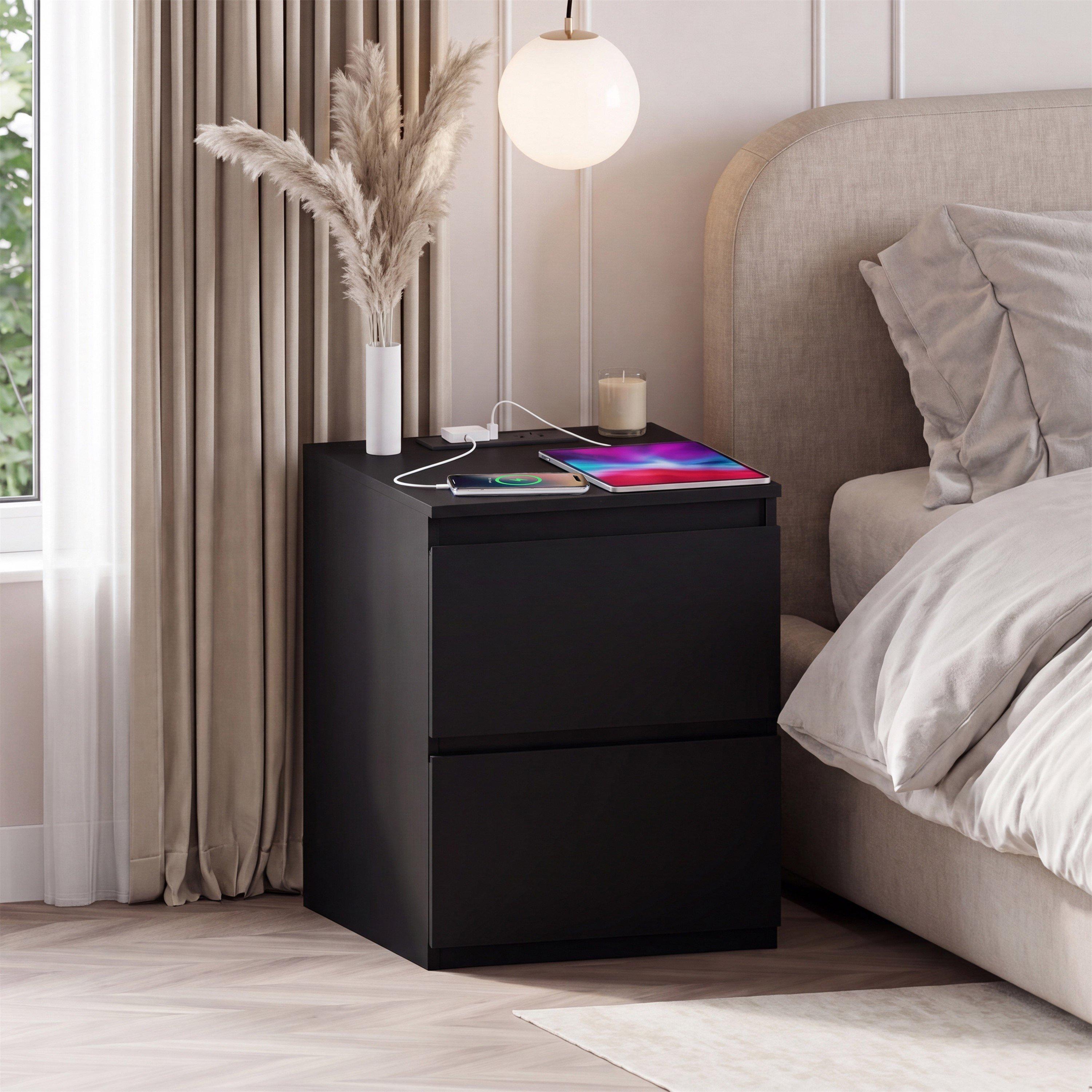 Denver 2 Drawer L Bedside Chest With Power Outlet