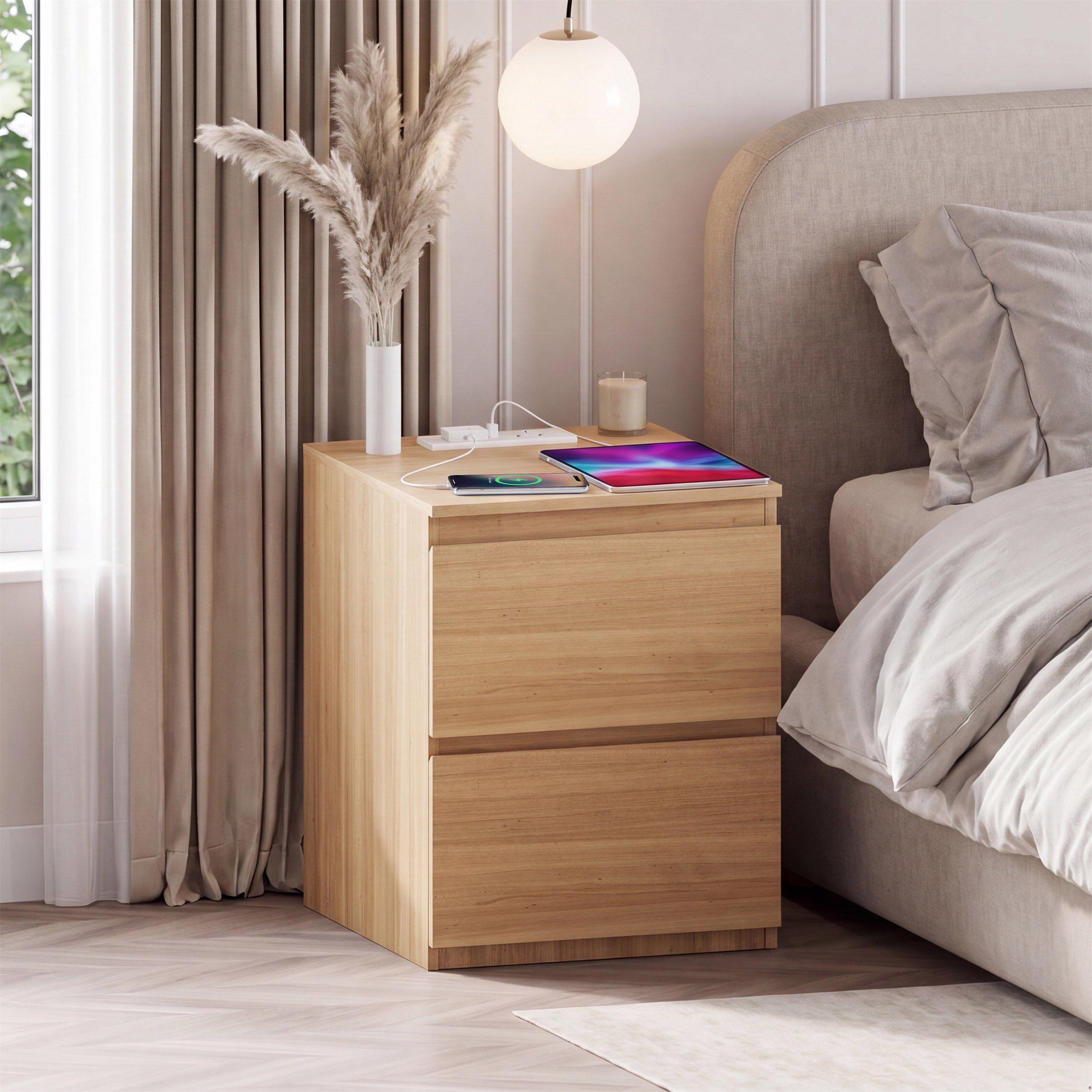 Denver 2 Drawer L Bedside Chest With Power Outlet